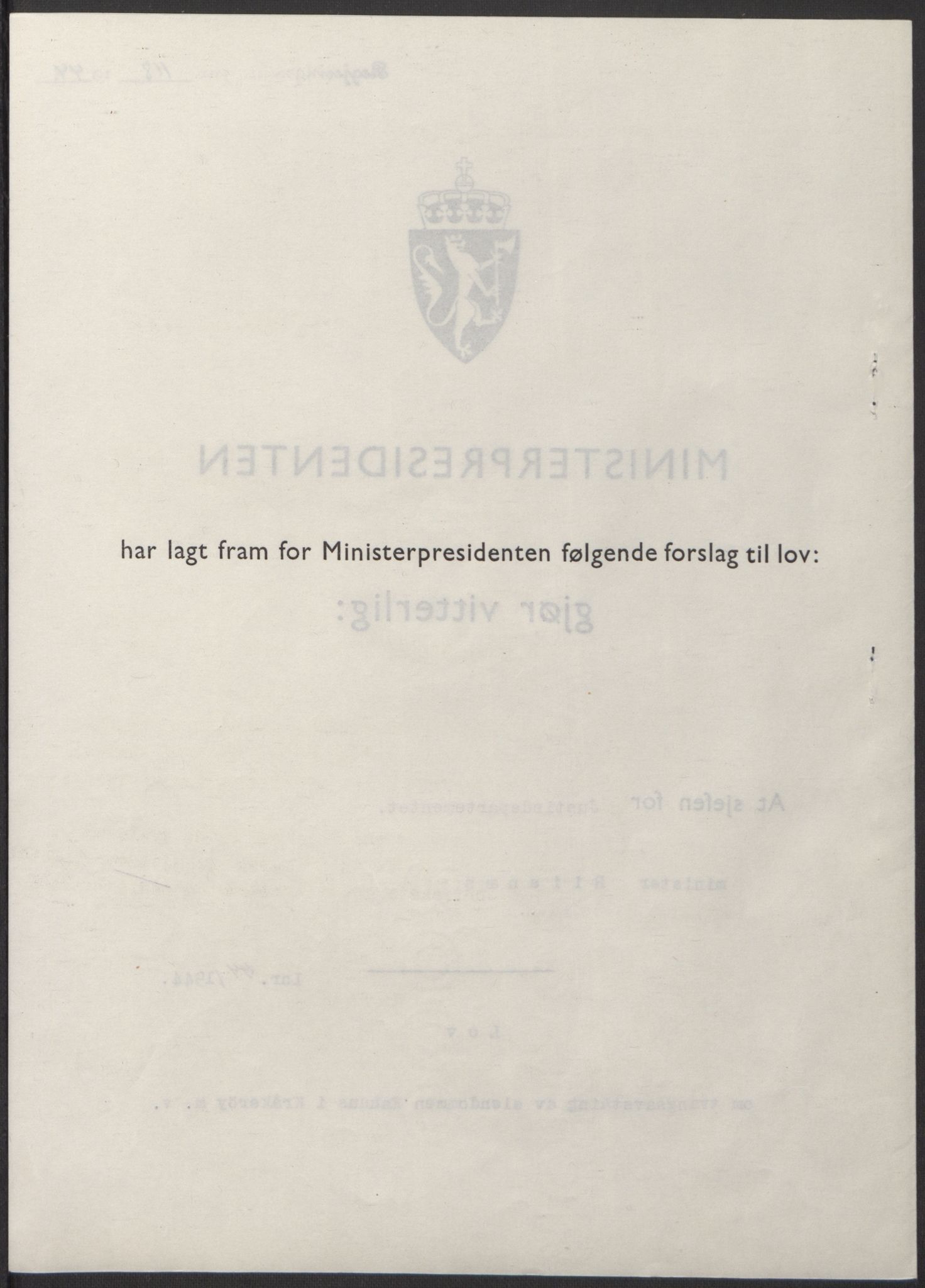 NS-administrasjonen 1940-1945 (Statsrådsekretariatet, de kommisariske statsråder mm), AV/RA-S-4279/D/Db/L0100: Lover, 1944, s. 210