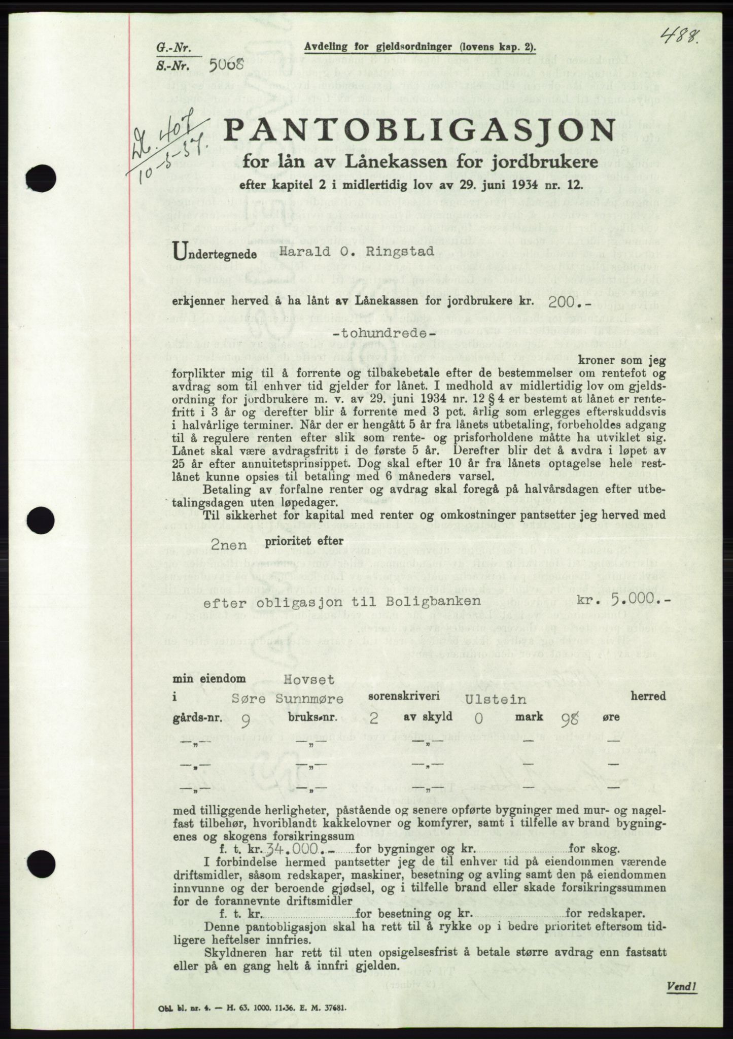 Søre Sunnmøre sorenskriveri, SAT/A-4122/1/2/2C/L0062: Pantebok nr. 56, 1936-1937, Dagboknr: 407/1937