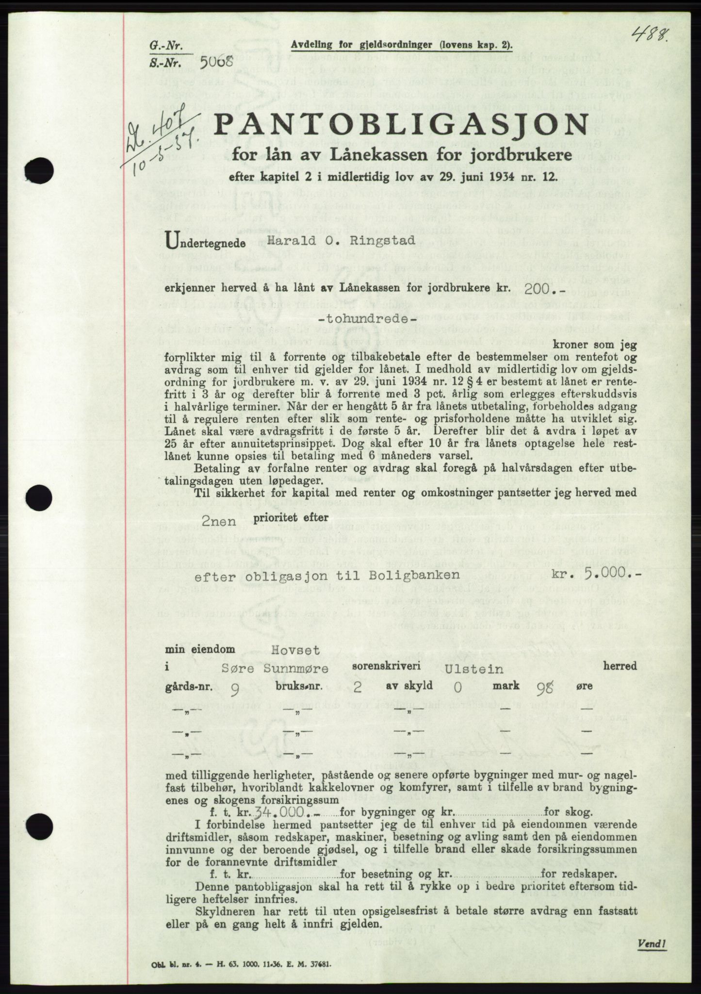 Søre Sunnmøre sorenskriveri, AV/SAT-A-4122/1/2/2C/L0062: Pantebok nr. 56, 1936-1937, Dagboknr: 407/1937