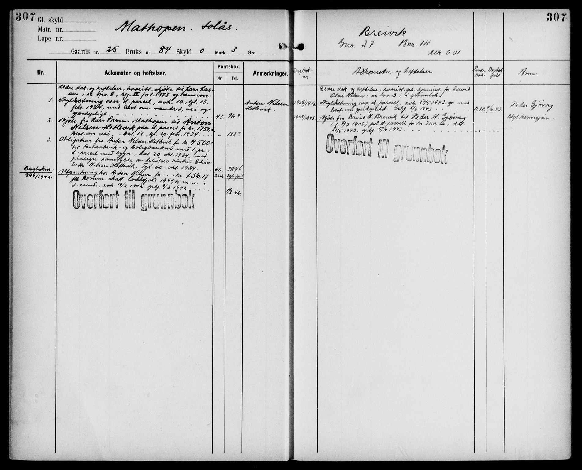 Midhordland sorenskriveri, AV/SAB-A-3001/1/G/Ga/Gab/L0109: Panteregister nr. II.A.b.109, s. 307