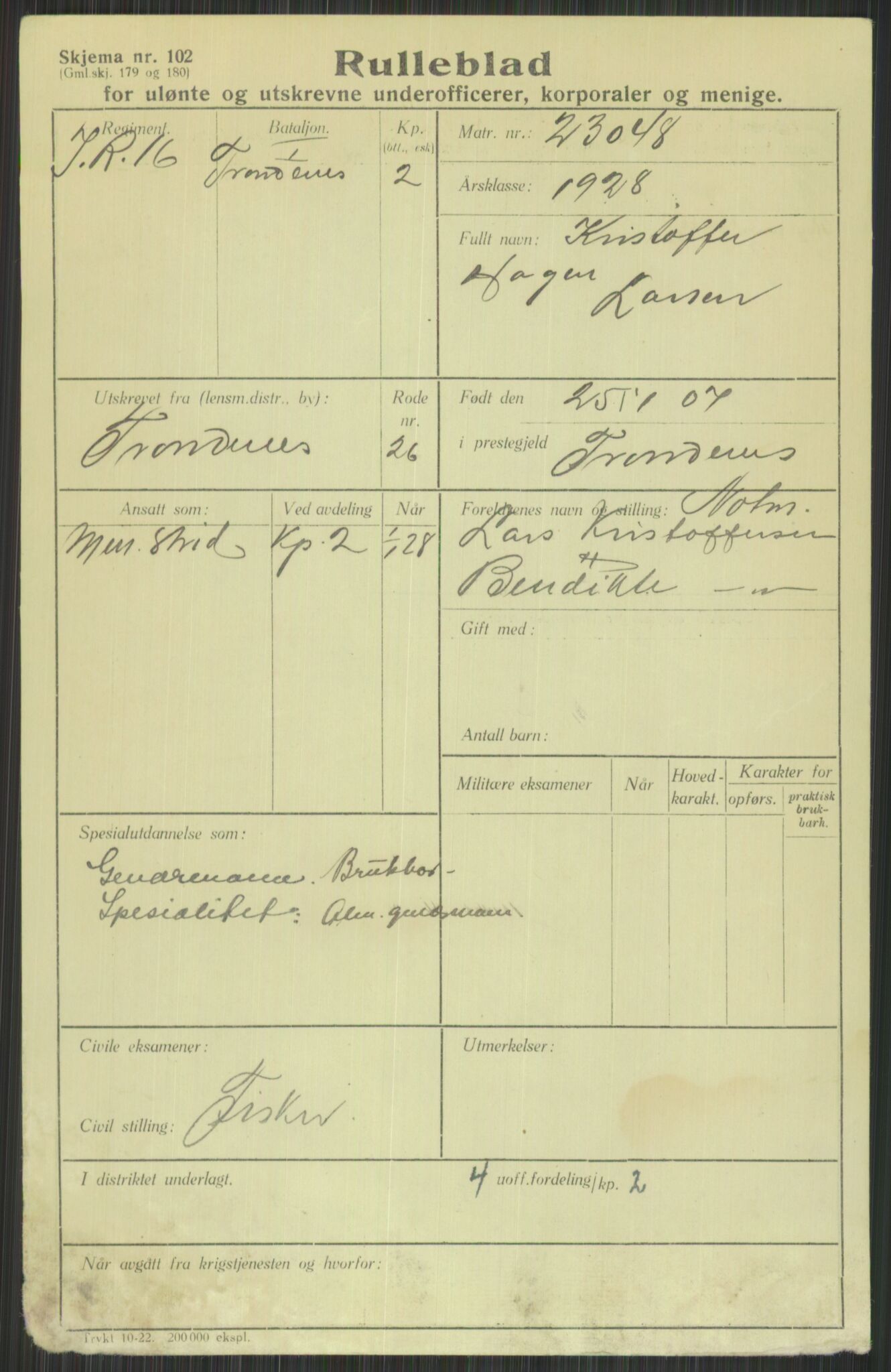 Forsvaret, Troms infanteriregiment nr. 16, AV/RA-RAFA-3146/P/Pa/L0013/0003: Rulleblad / Rulleblad for regimentets menige mannskaper, årsklasse 1928, 1928, s. 441