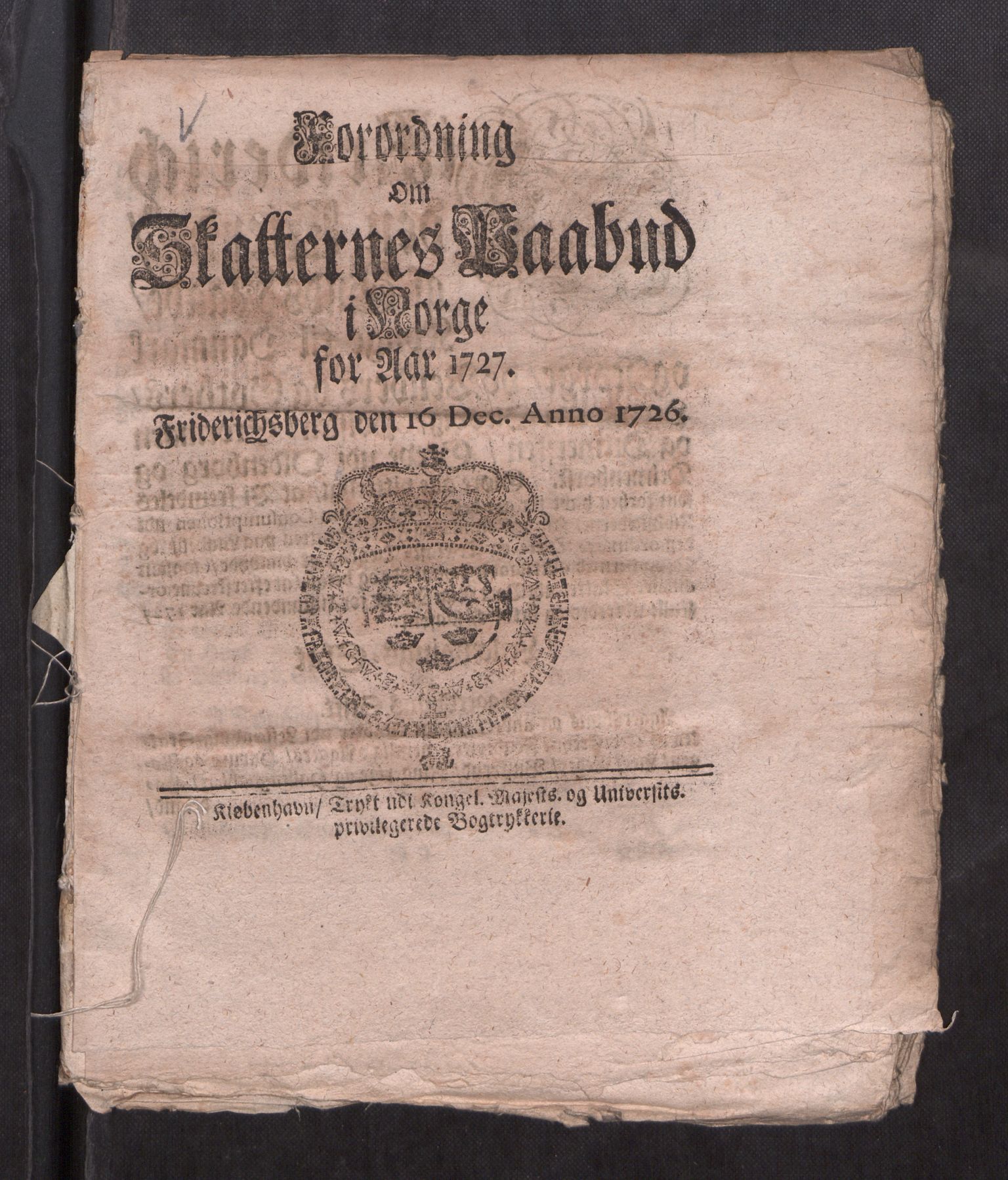 Fylkesmannen i Nordland, AV/SAT-A-0499/1.1/D/DA/L0009: Forordninger, reskripter, brev fra Rentekammeret og andre kollegier, 1726-1730