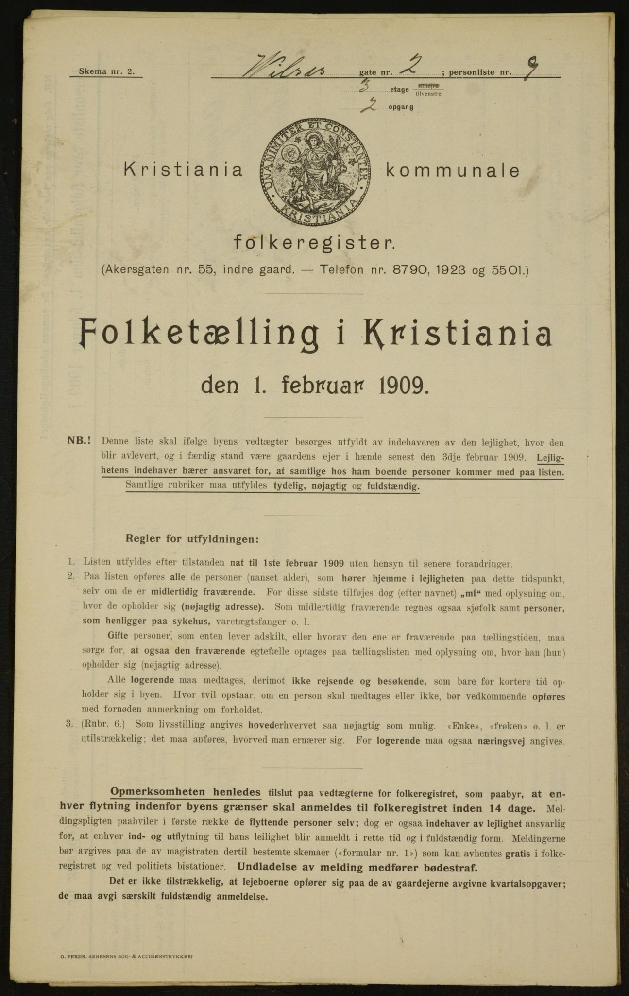 OBA, Kommunal folketelling 1.2.1909 for Kristiania kjøpstad, 1909, s. 116446