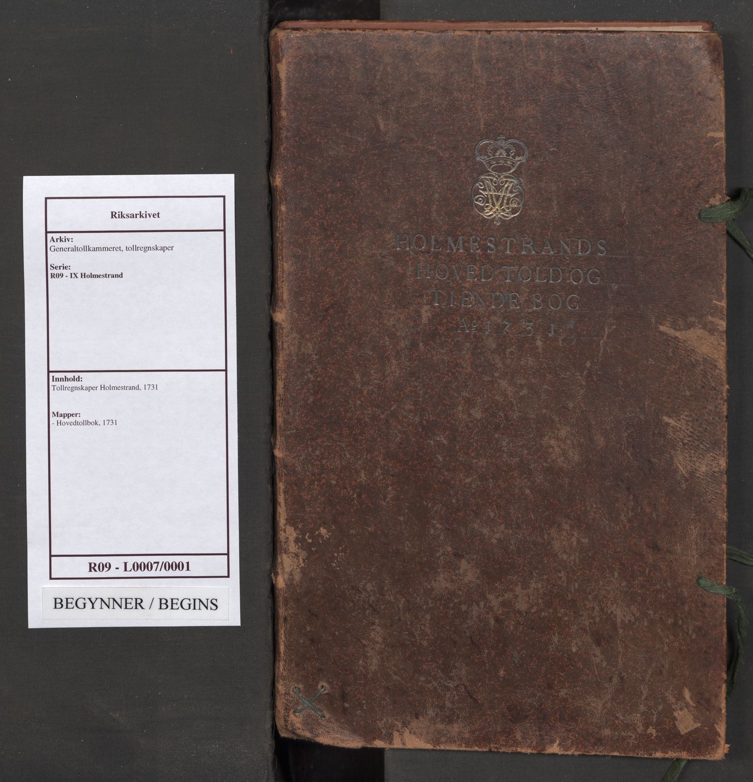 Generaltollkammeret, tollregnskaper, RA/EA-5490/R09/L0007/0001: Tollregnskaper Holmestrand / Hovedtollbok, 1731