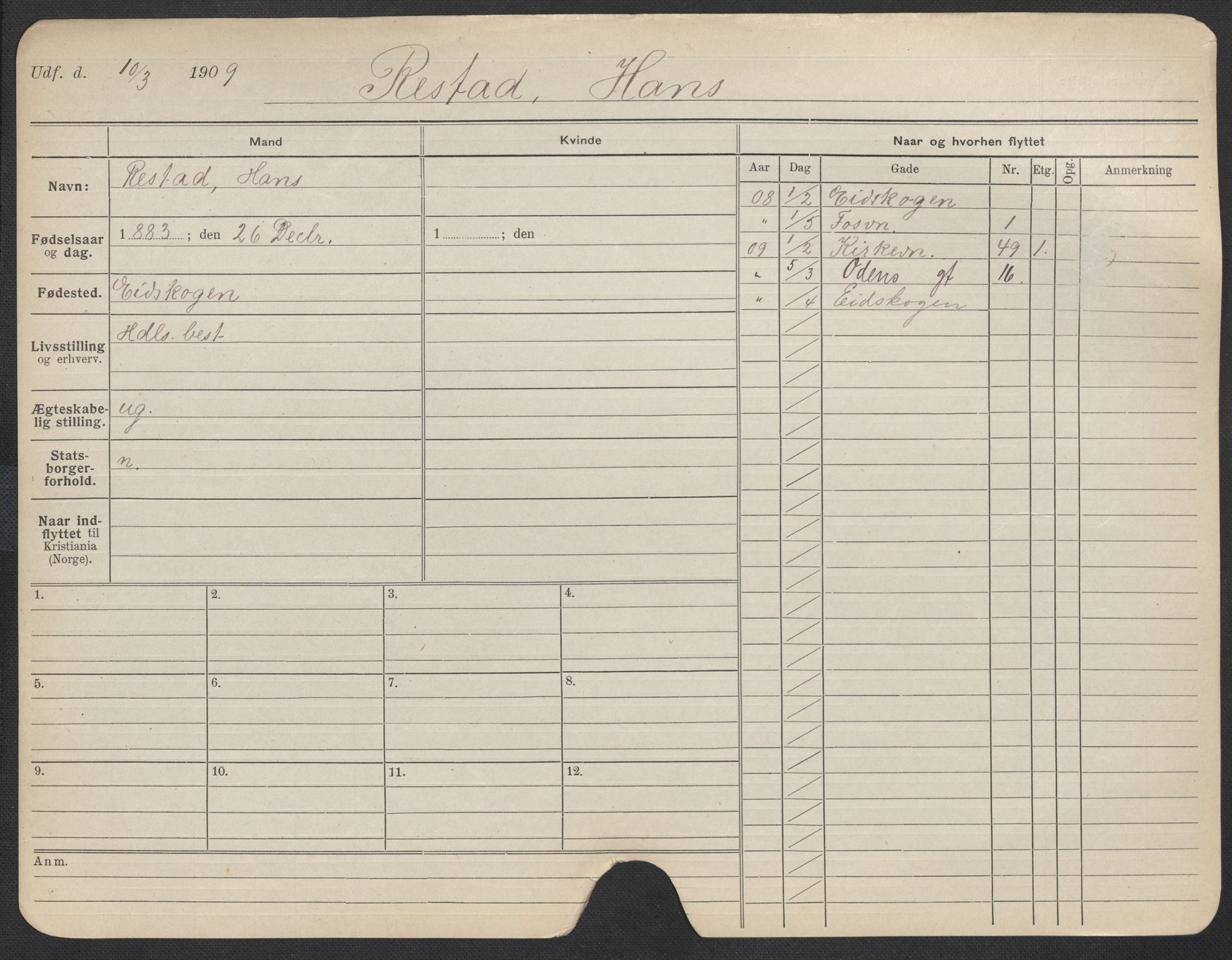 Oslo folkeregister, Registerkort, SAO/A-11715/F/Fa/Fac/L0009: Menn, 1906-1914, s. 549a