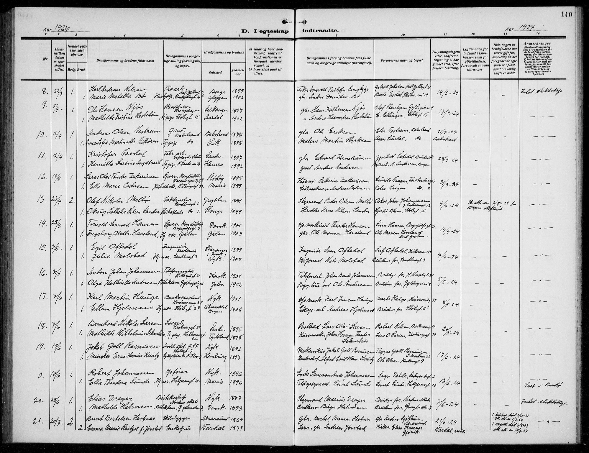 Mariakirken Sokneprestembete, AV/SAB-A-76901/H/Hab/L0010: Klokkerbok nr. A 10, 1920-1937, s. 140