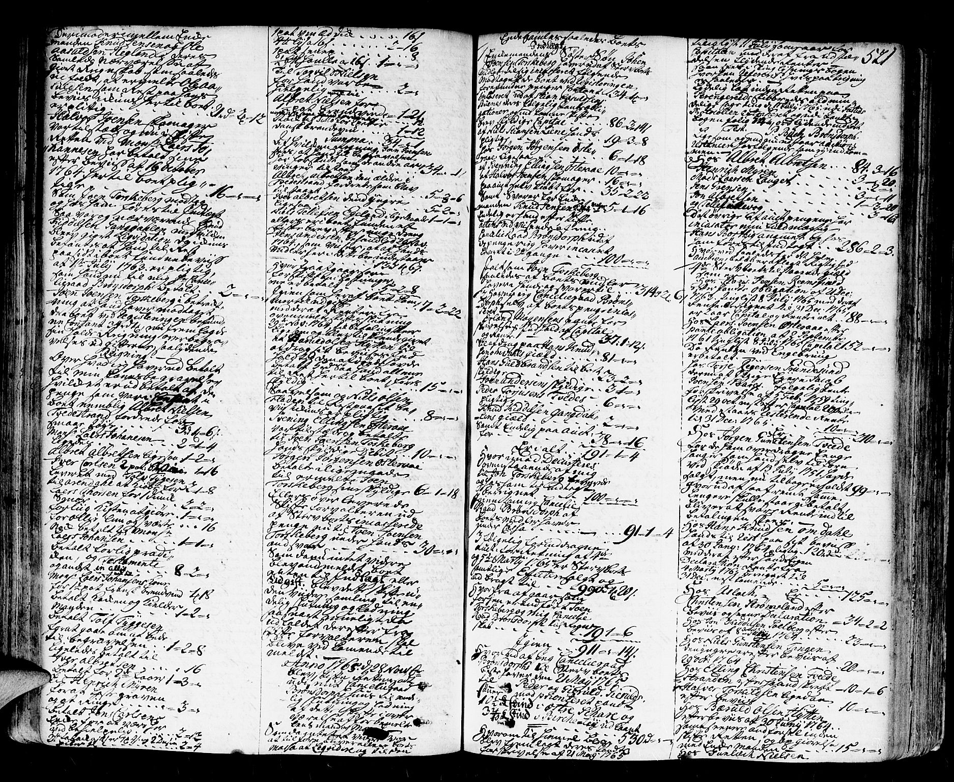 Nedenes sorenskriveri før 1824, AV/SAK-1221-0007/H/Hc/L0030: Skifteprotokoll med register nr 21a, 1763-1767, s. 520b-521a