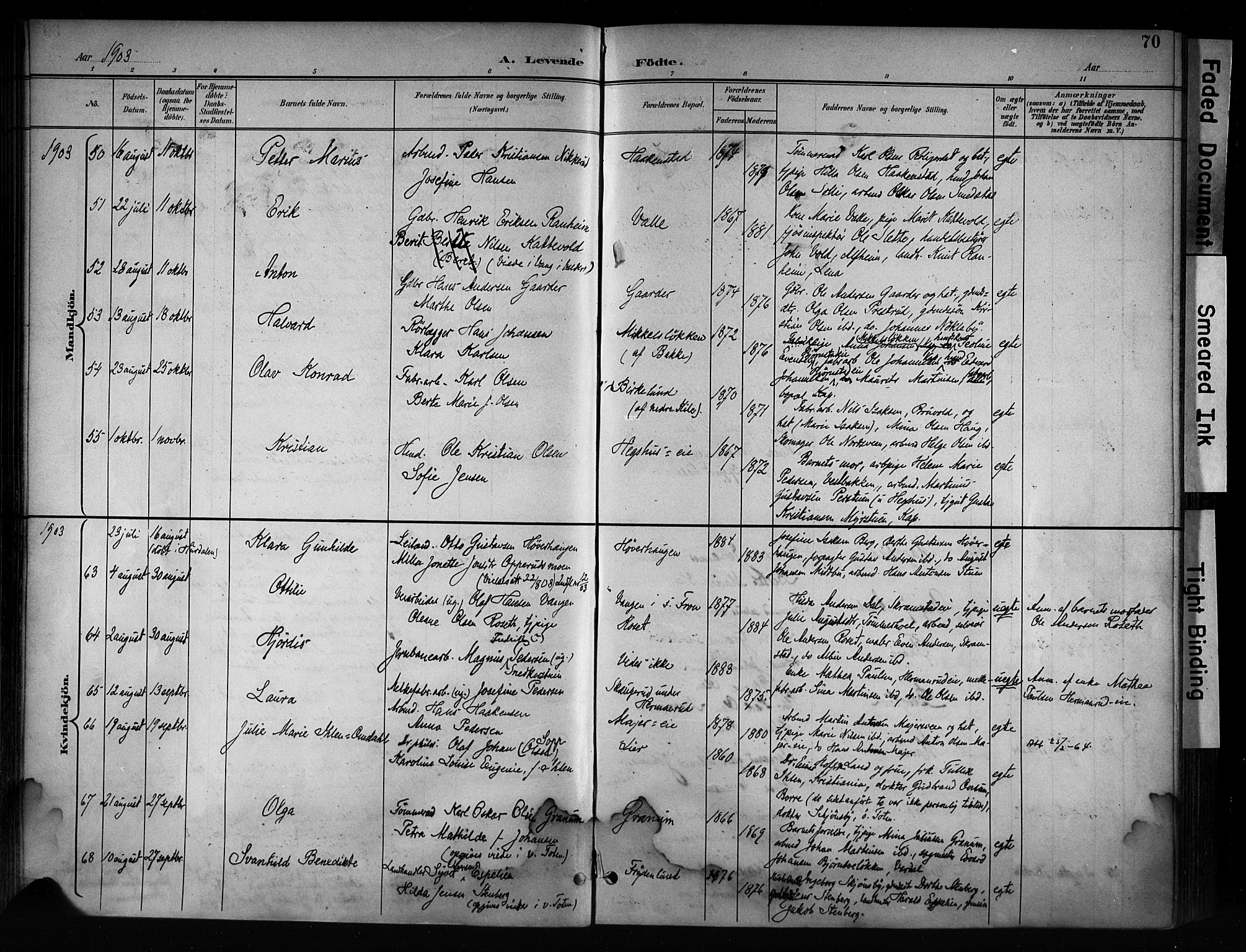 Østre Toten prestekontor, AV/SAH-PREST-104/H/Ha/Haa/L0008: Ministerialbok nr. 8, 1897-1909, s. 70