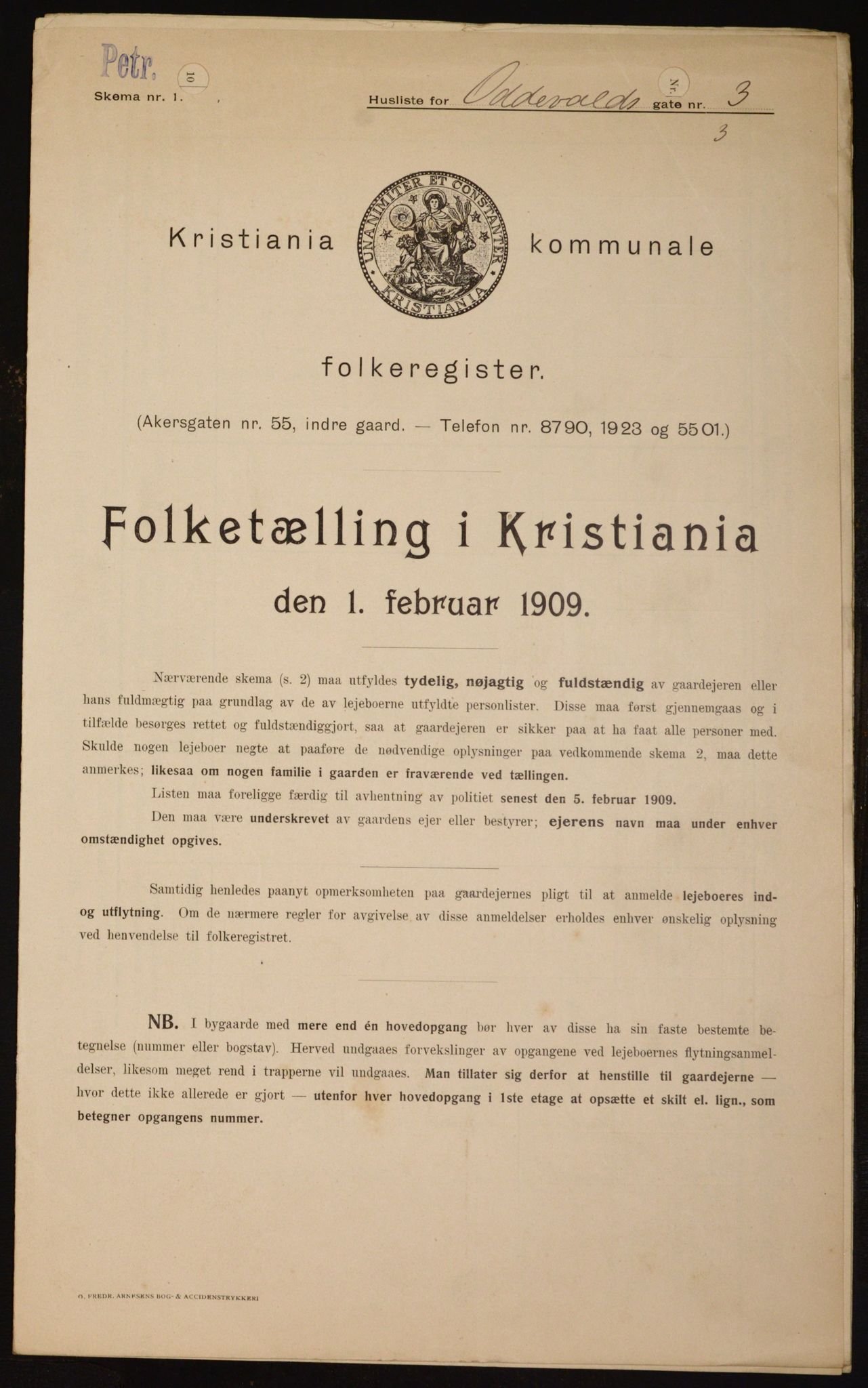 OBA, Kommunal folketelling 1.2.1909 for Kristiania kjøpstad, 1909, s. 67460