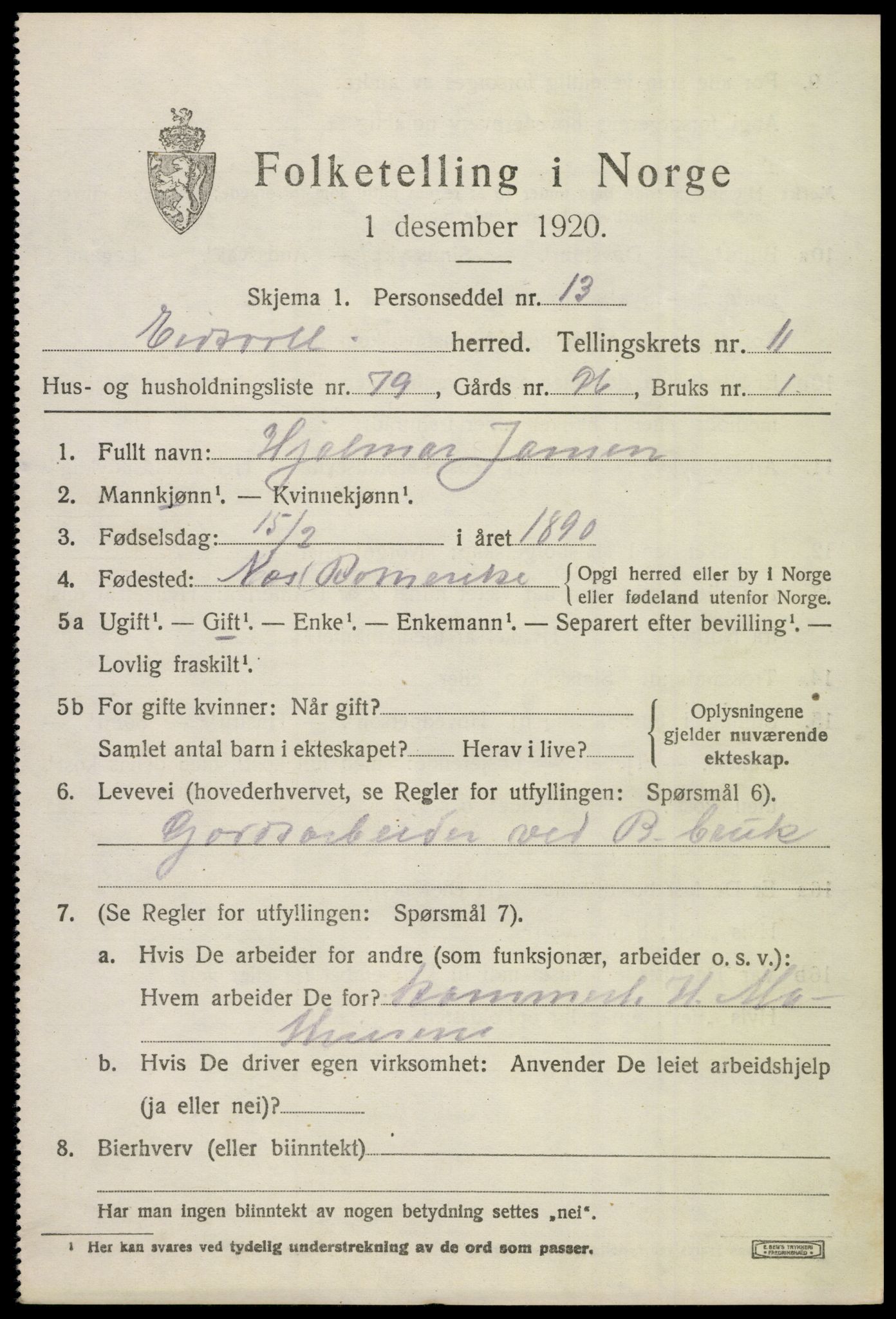 SAO, Folketelling 1920 for 0237 Eidsvoll herred, 1920, s. 18111
