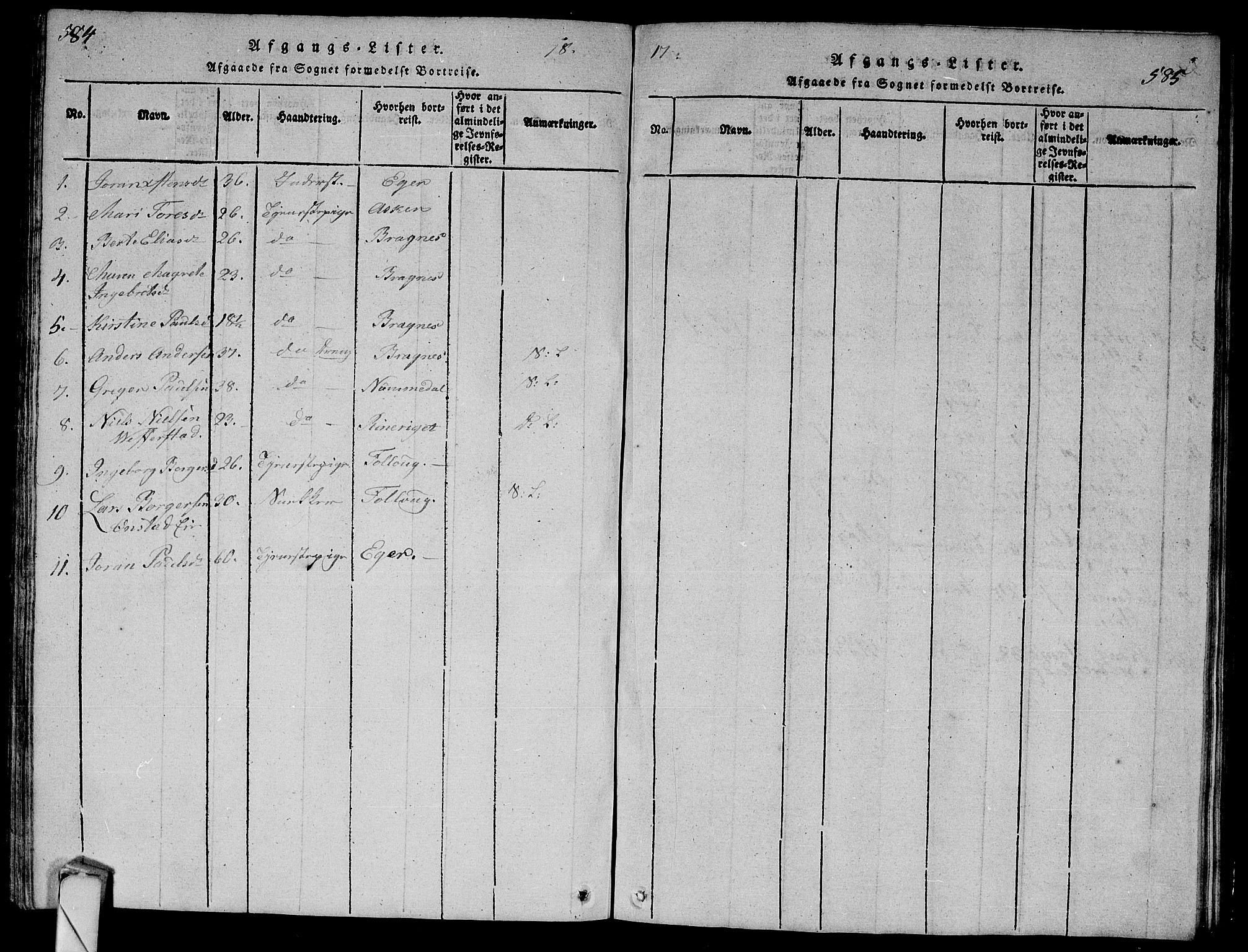 Lier kirkebøker, AV/SAKO-A-230/G/Ga/L0001: Klokkerbok nr. I 1, 1813-1824, s. 584-585