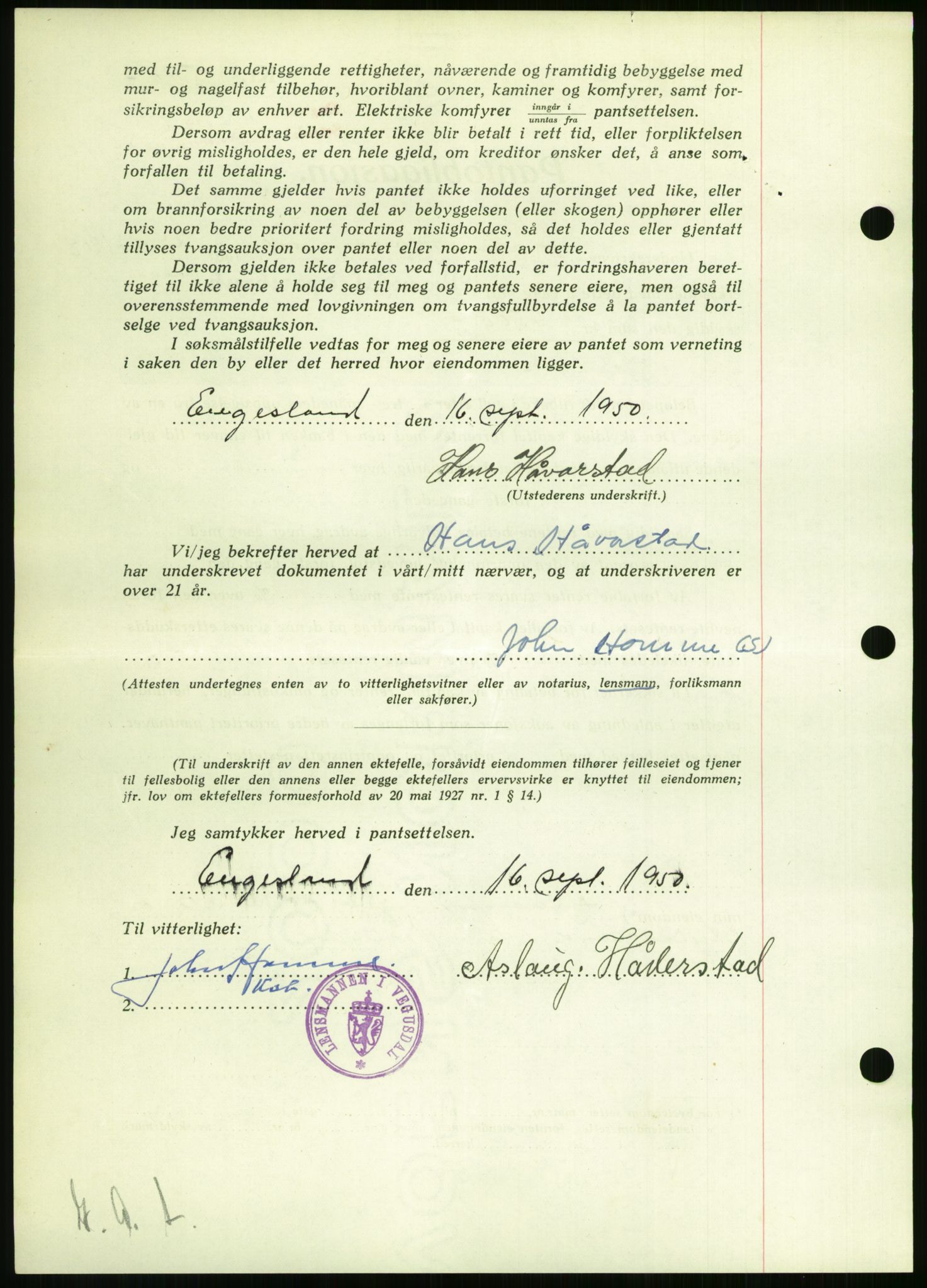 Setesdal sorenskriveri, SAK/1221-0011/G/Gb/L0050: Pantebok nr. B 38, 1949-1952, Dagboknr: 389/1950