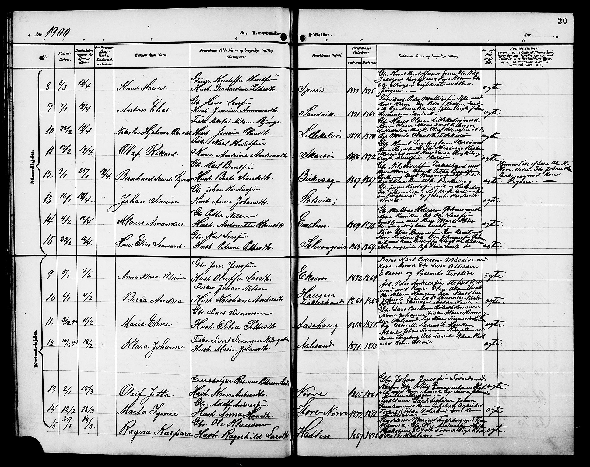 Ministerialprotokoller, klokkerbøker og fødselsregistre - Møre og Romsdal, AV/SAT-A-1454/528/L0432: Klokkerbok nr. 528C13, 1898-1918, s. 20