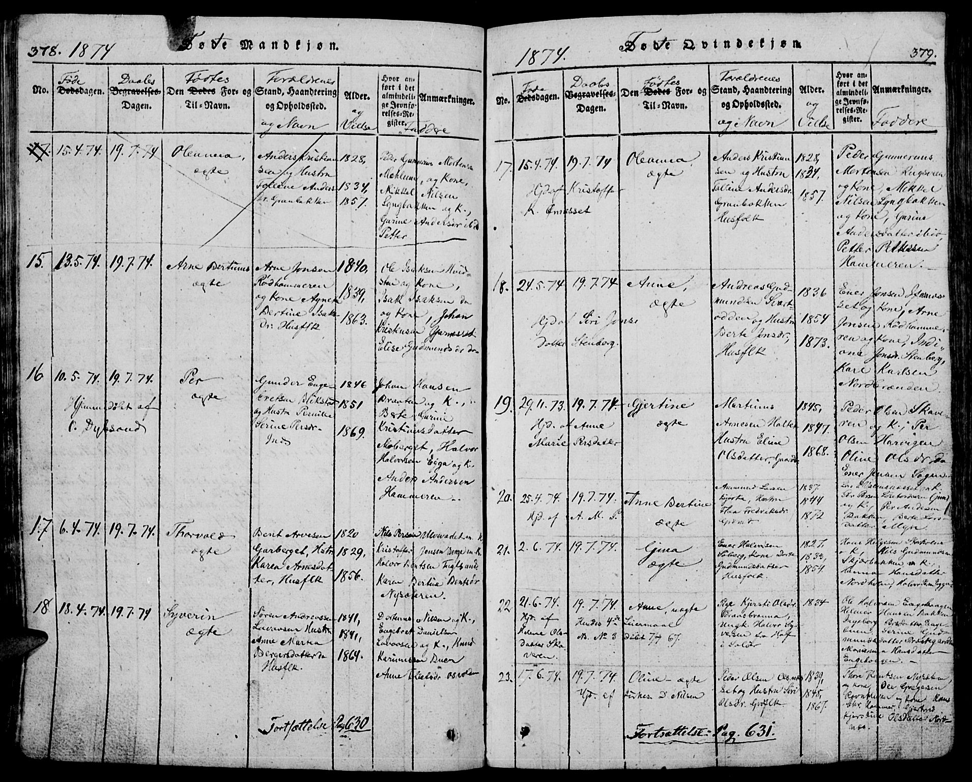 Trysil prestekontor, SAH/PREST-046/H/Ha/Hab/L0005: Klokkerbok nr. 5, 1814-1877, s. 378-379