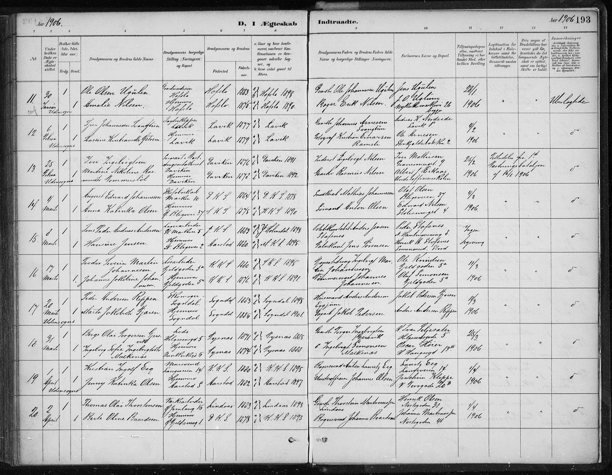 Korskirken sokneprestembete, AV/SAB-A-76101/H/Hab: Klokkerbok nr. D 3, 1887-1906, s. 193