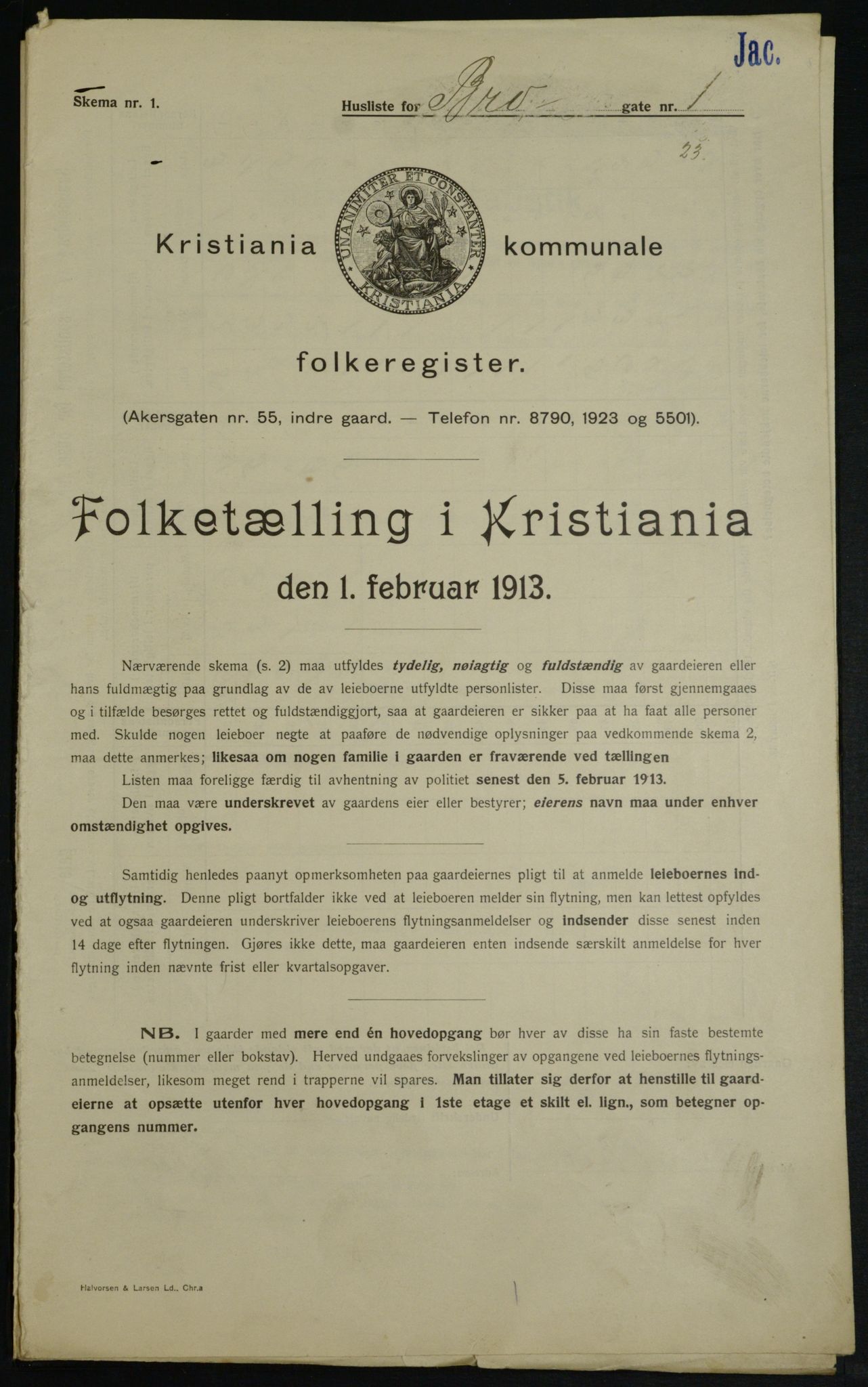 OBA, Kommunal folketelling 1.2.1913 for Kristiania, 1913, s. 9593