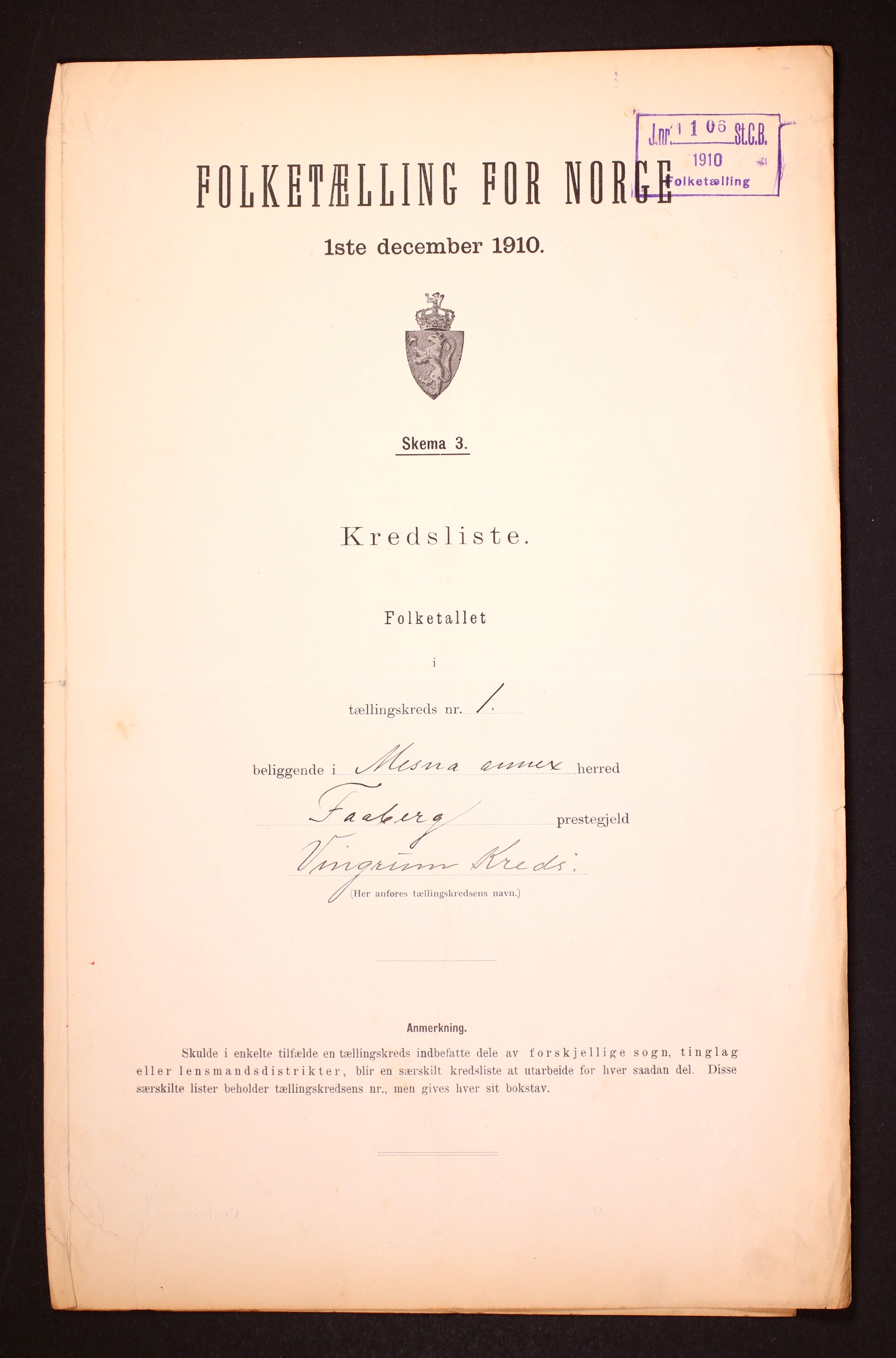 RA, Folketelling 1910 for 0524 Fåberg herred, 1910, s. 4