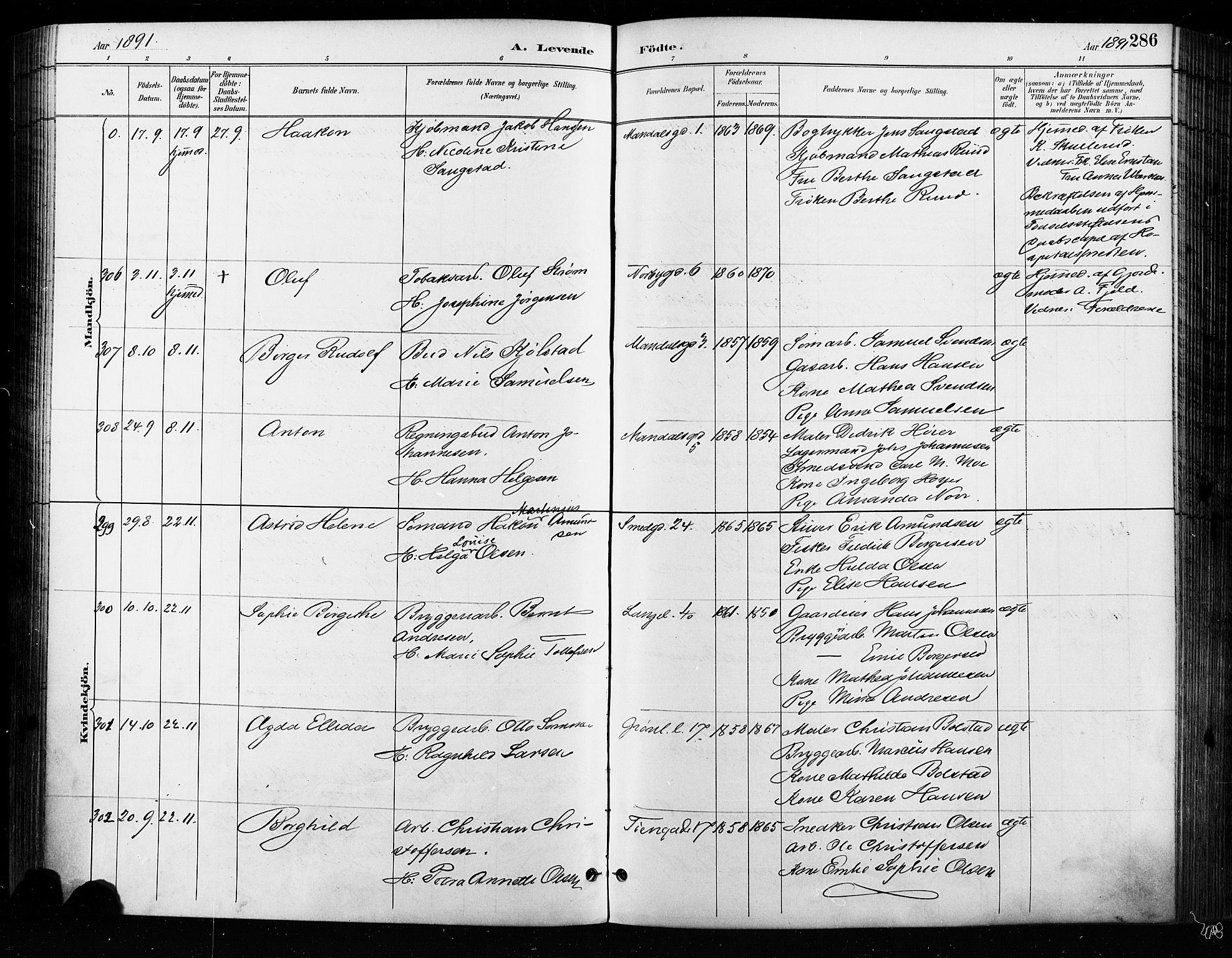 Grønland prestekontor Kirkebøker, AV/SAO-A-10848/F/Fa/L0009: Ministerialbok nr. 9, 1888-1893, s. 286