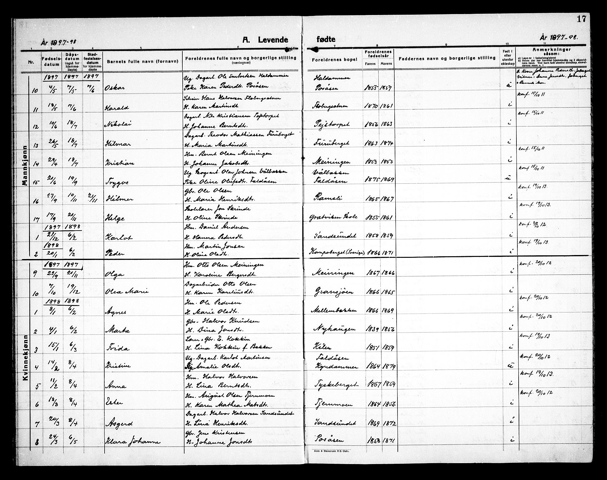 Åsnes prestekontor, AV/SAH-PREST-042/H/Ha/Haa/L0000E: Ministerialbok nr. 0C, 1890-1929, s. 17