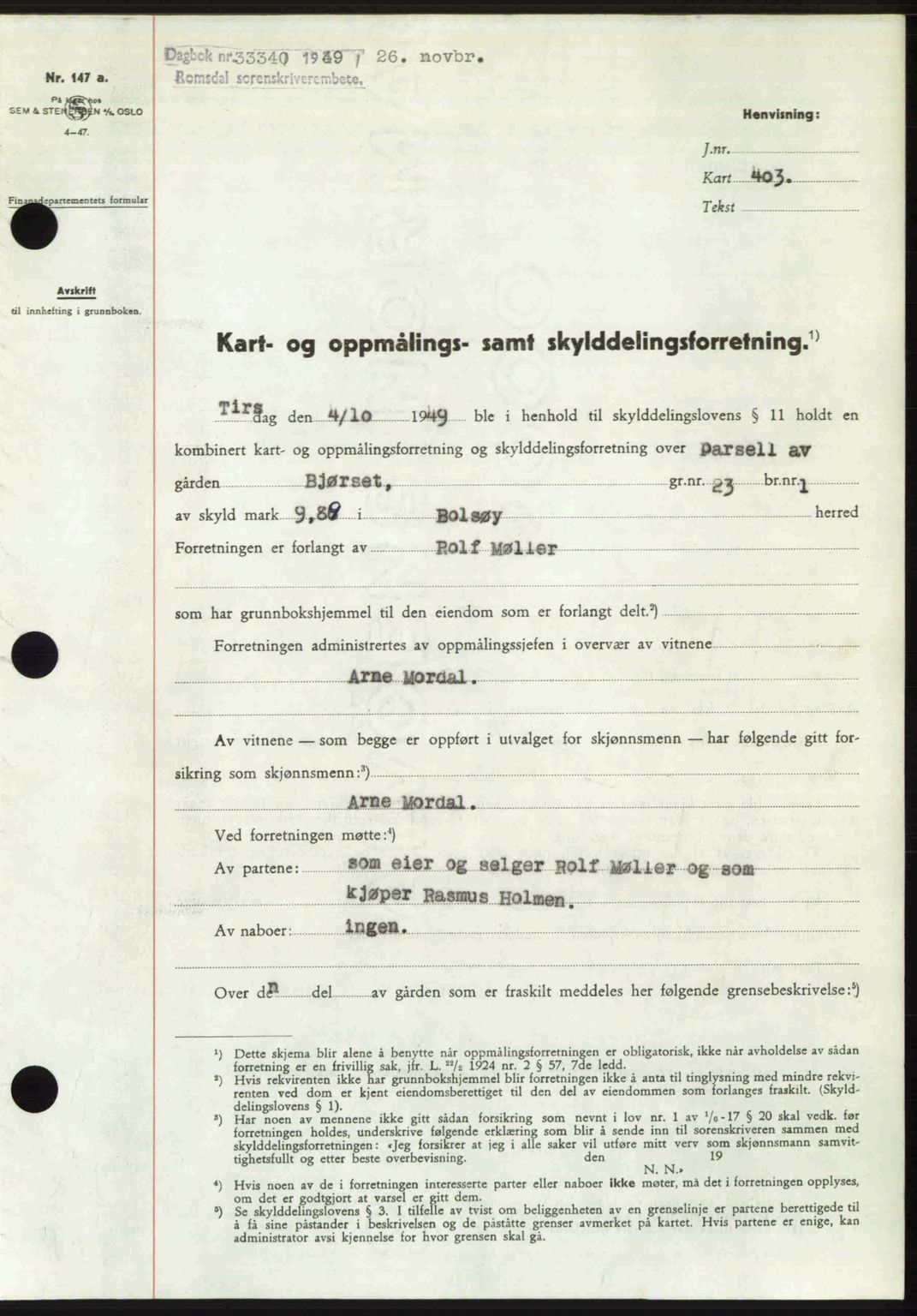 Romsdal sorenskriveri, SAT/A-4149/1/2/2C: Pantebok nr. A31, 1949-1949, Dagboknr: 3334/1949