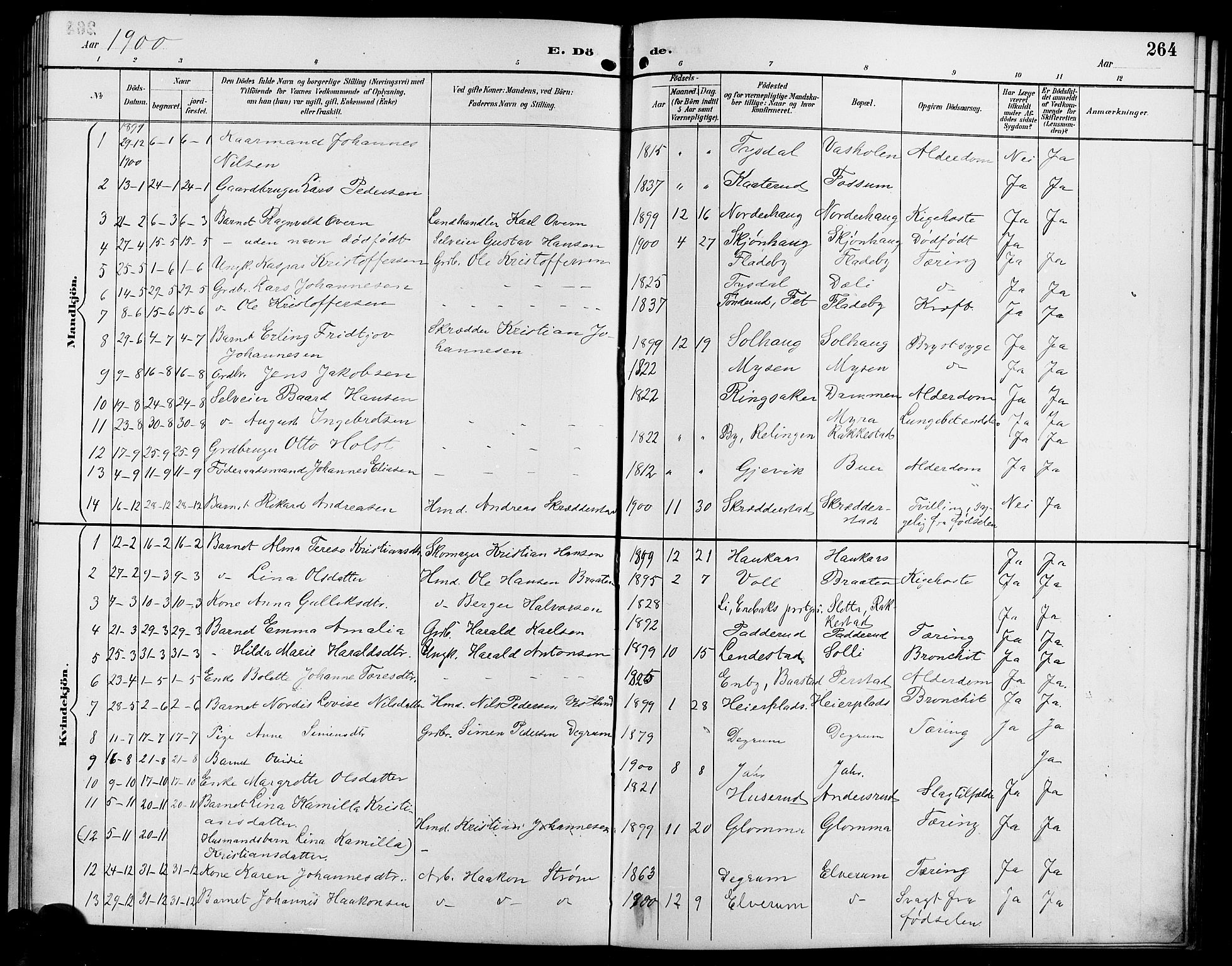 Enebakk prestekontor Kirkebøker, AV/SAO-A-10171c/G/Ga/L0006: Klokkerbok nr. I 6, 1889-1911, s. 264