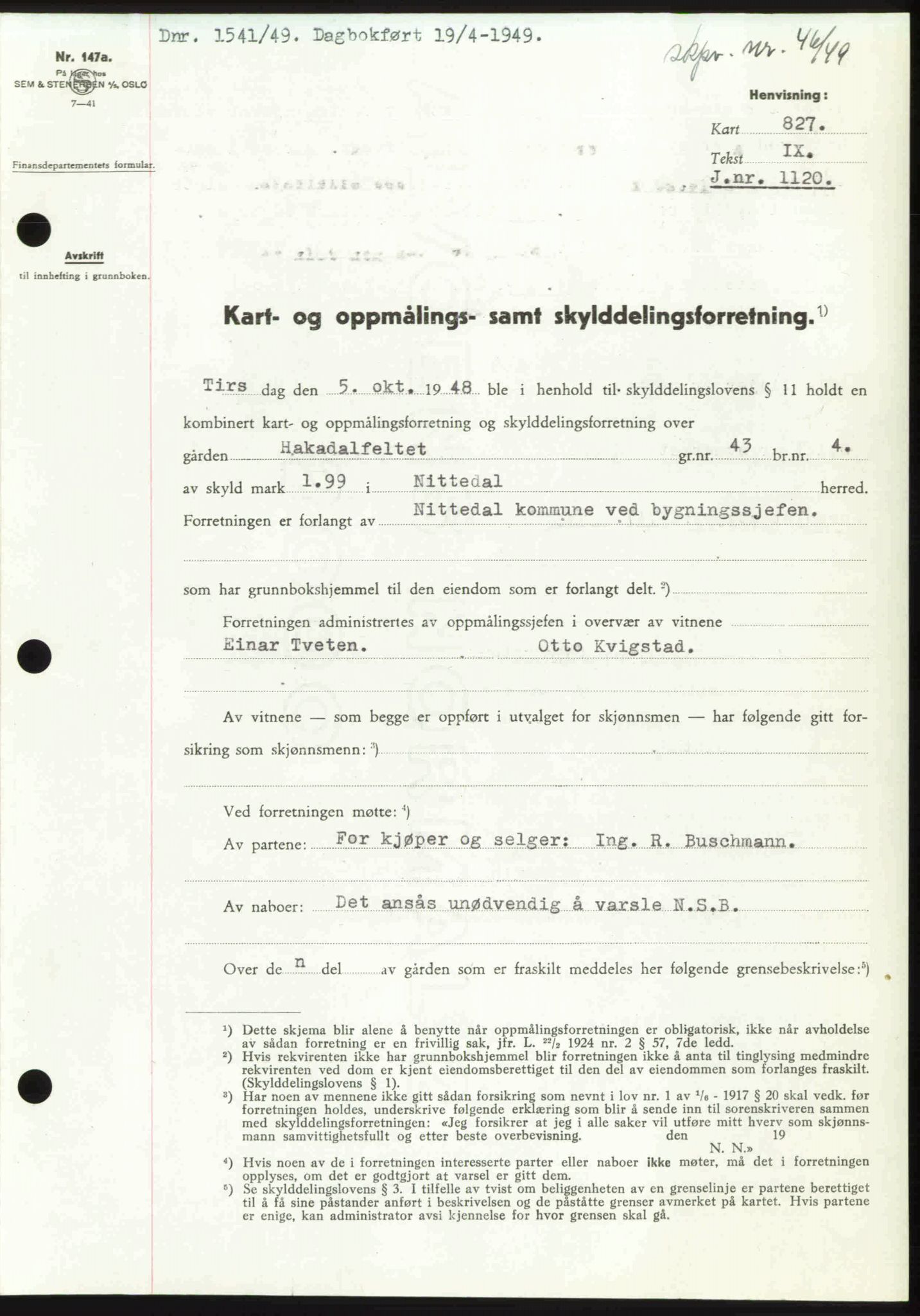 Nedre Romerike sorenskriveri, SAO/A-10469/G/Gb/Gbd/L0025: Pantebok nr. 25, 1949-1949, Dagboknr: 1541/1949