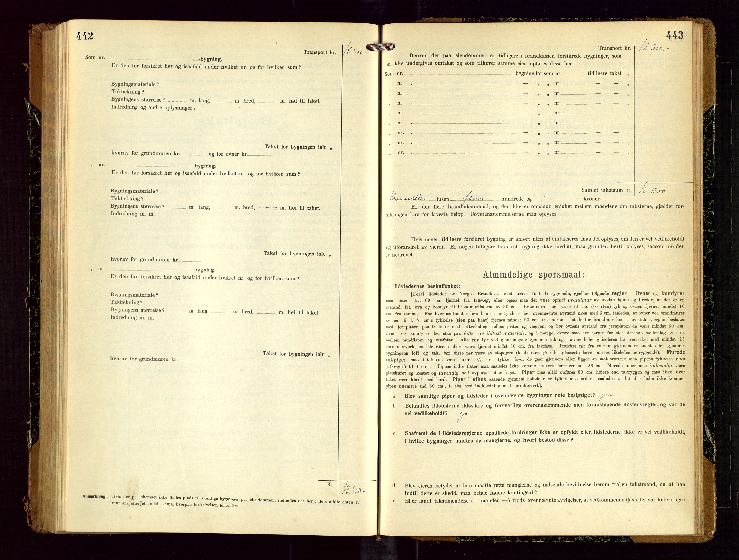 Time lensmannskontor, AV/SAST-A-100420/Gob/L0002: Branntakstprotokoll, 1919-1952, s. 442-443