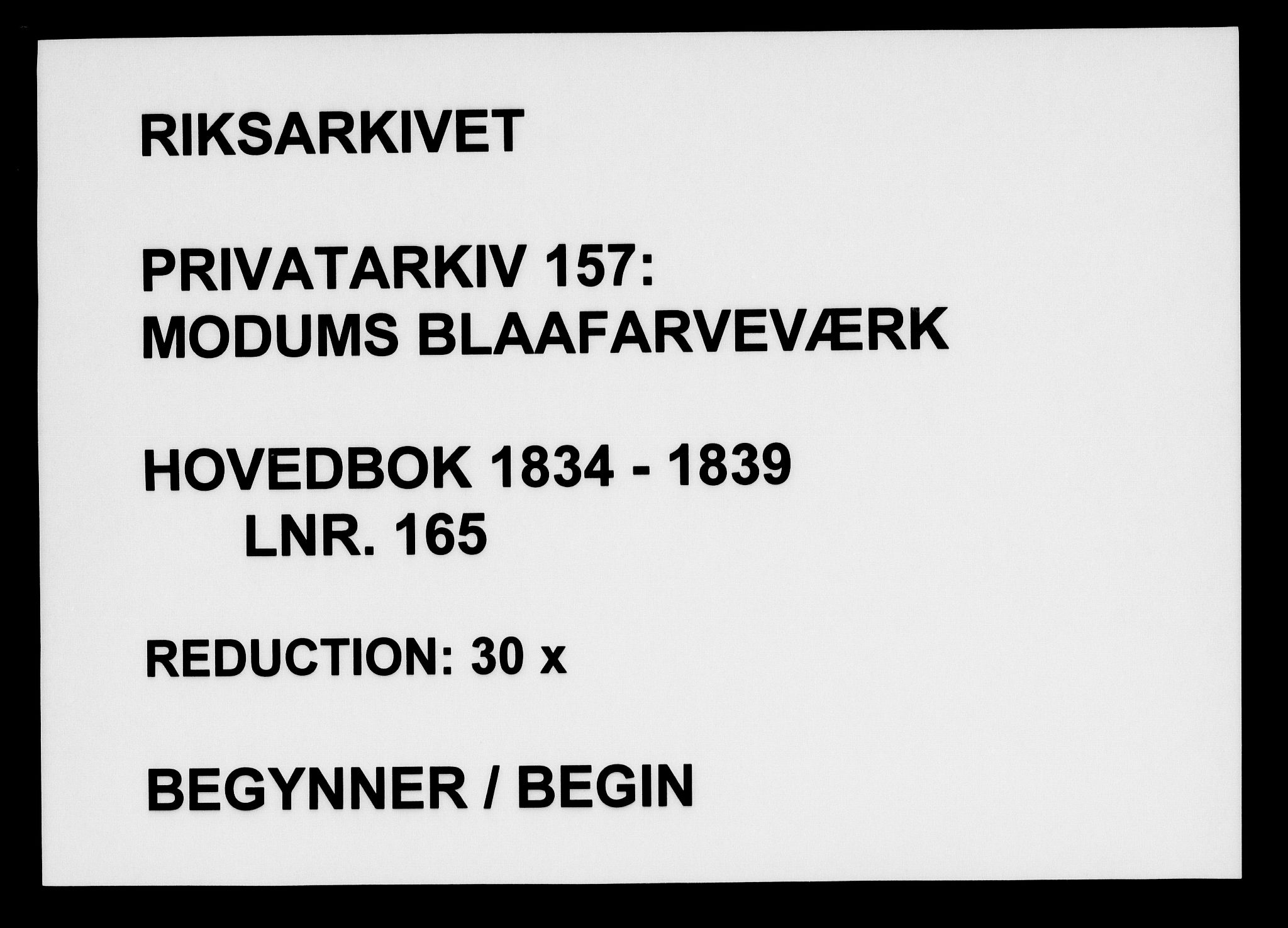 Modums Blaafarveværk, RA/PA-0157/G/Gd/Gda/L0165/0001: -- / Hovedbok, 1834-1839, s. 1