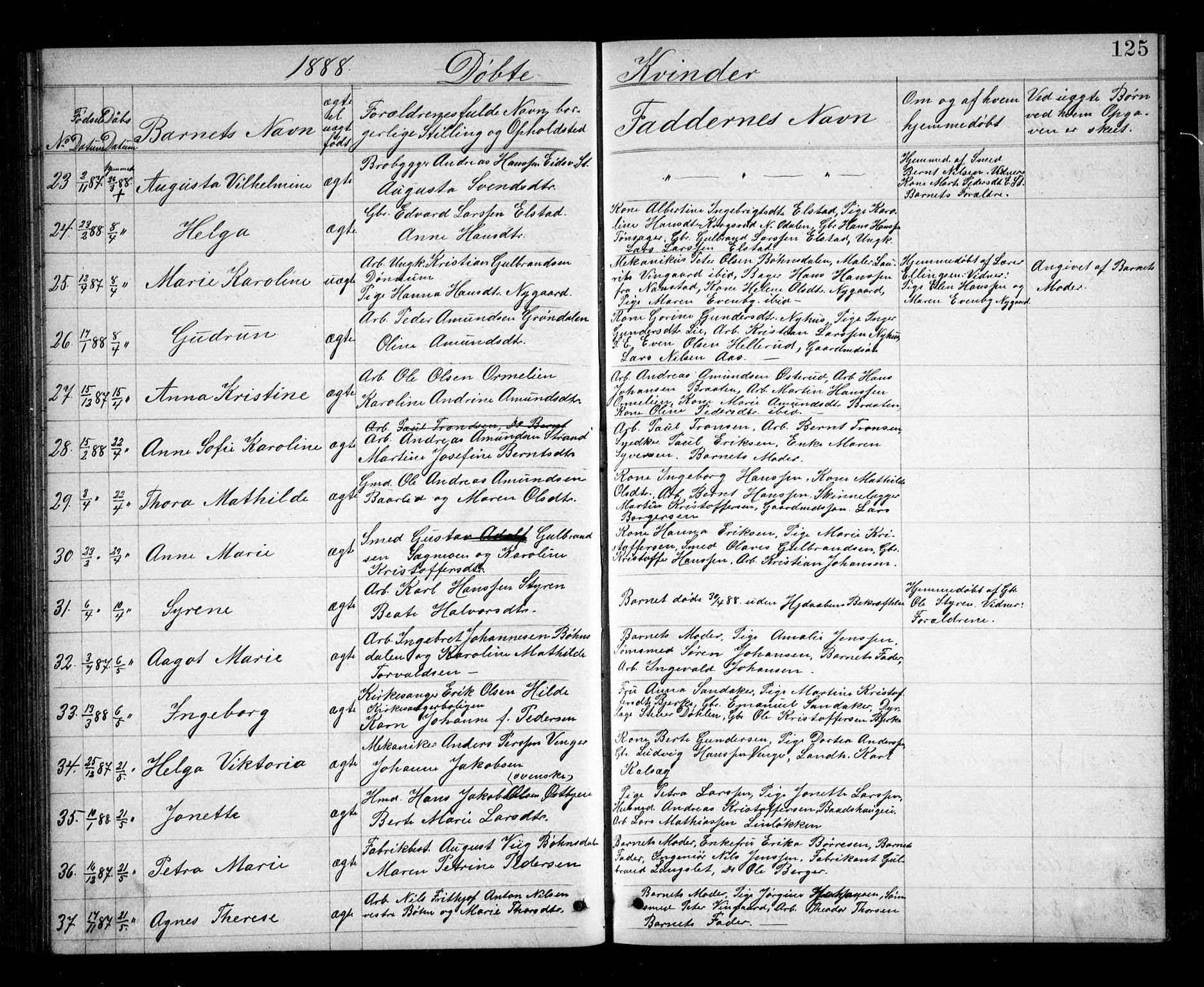 Eidsvoll prestekontor Kirkebøker, AV/SAO-A-10888/G/Ga/L0005: Klokkerbok nr. I 5, 1884-1894, s. 125
