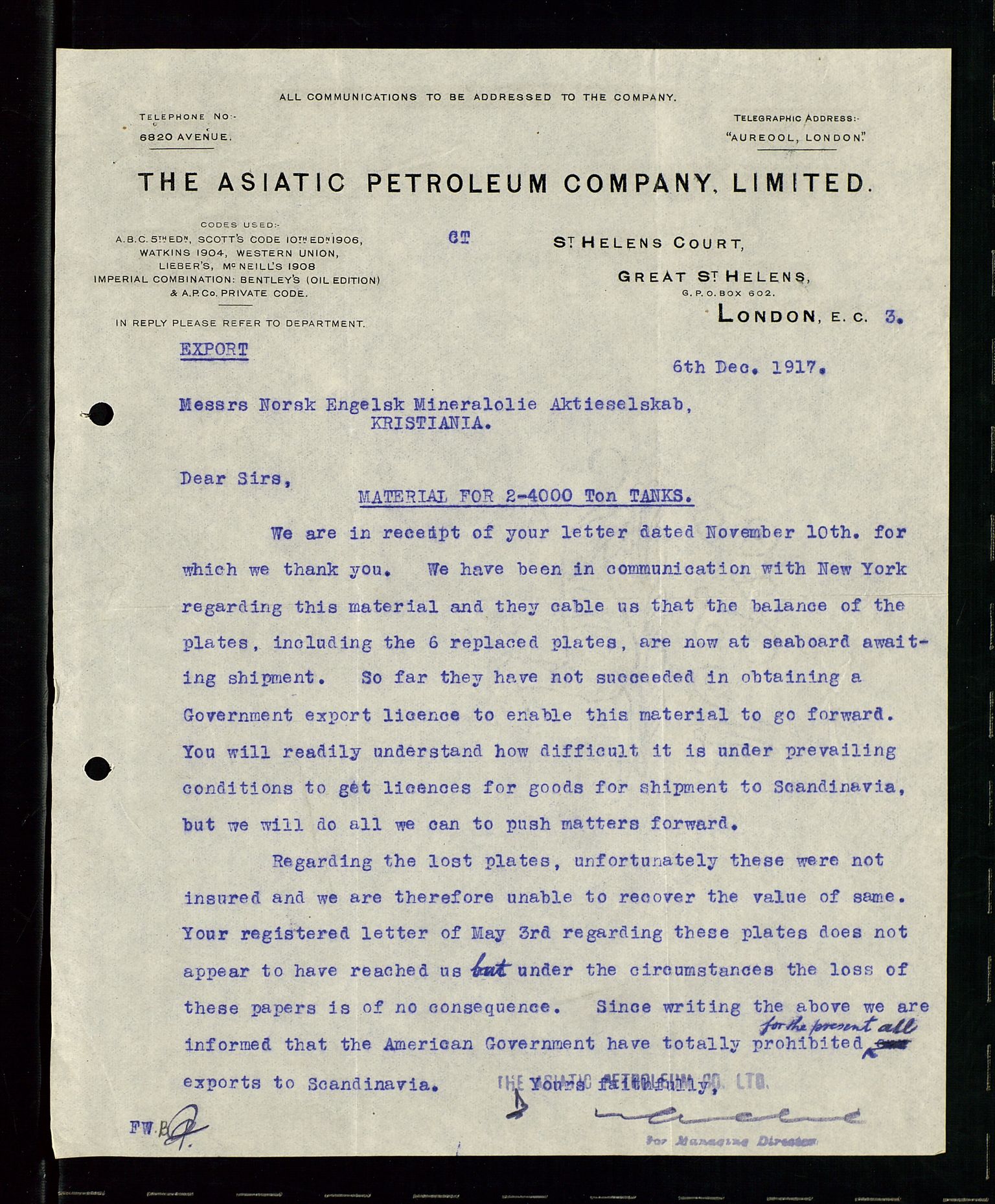 Pa 1521 - A/S Norske Shell, AV/SAST-A-101915/E/Ea/Eaa/L0001: Sjefskorrespondanse, 1917, s. 64