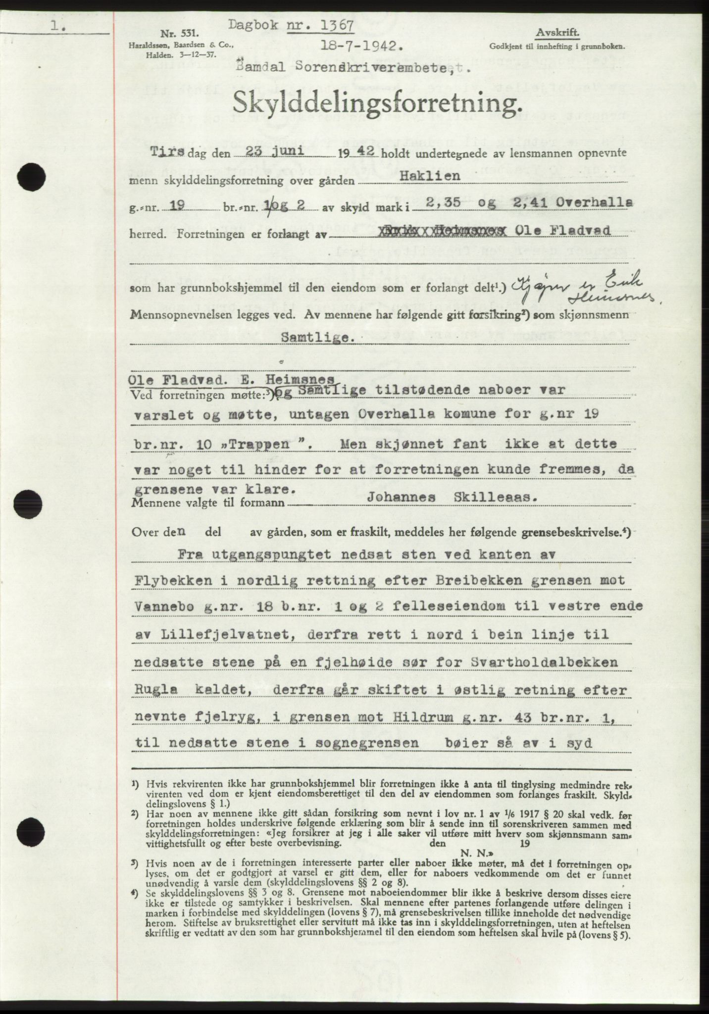 Namdal sorenskriveri, SAT/A-4133/1/2/2C: Pantebok nr. -, 1942-1943, Dagboknr: 1367/1942
