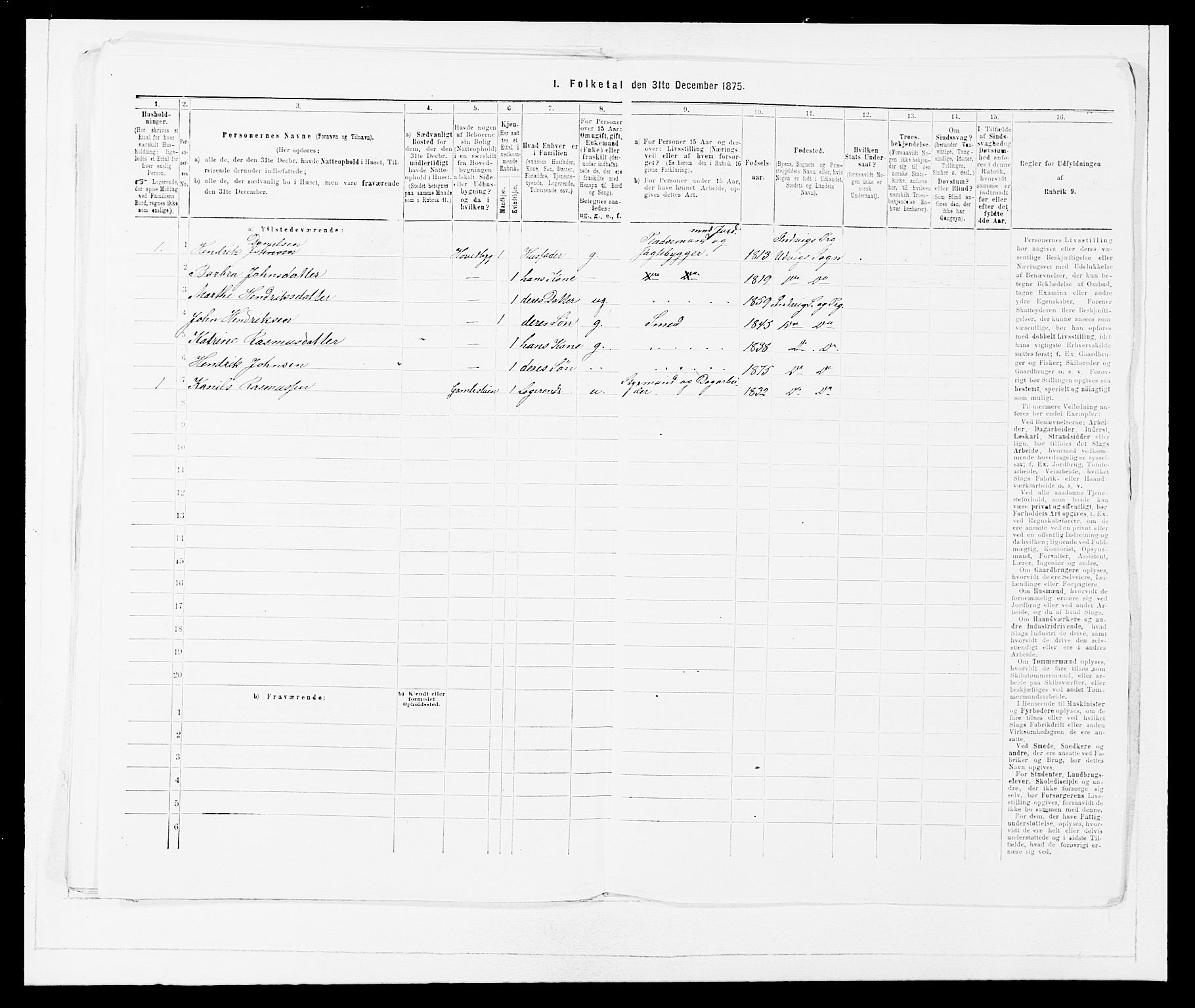 SAB, Folketelling 1875 for 1447P Innvik prestegjeld, 1875, s. 607