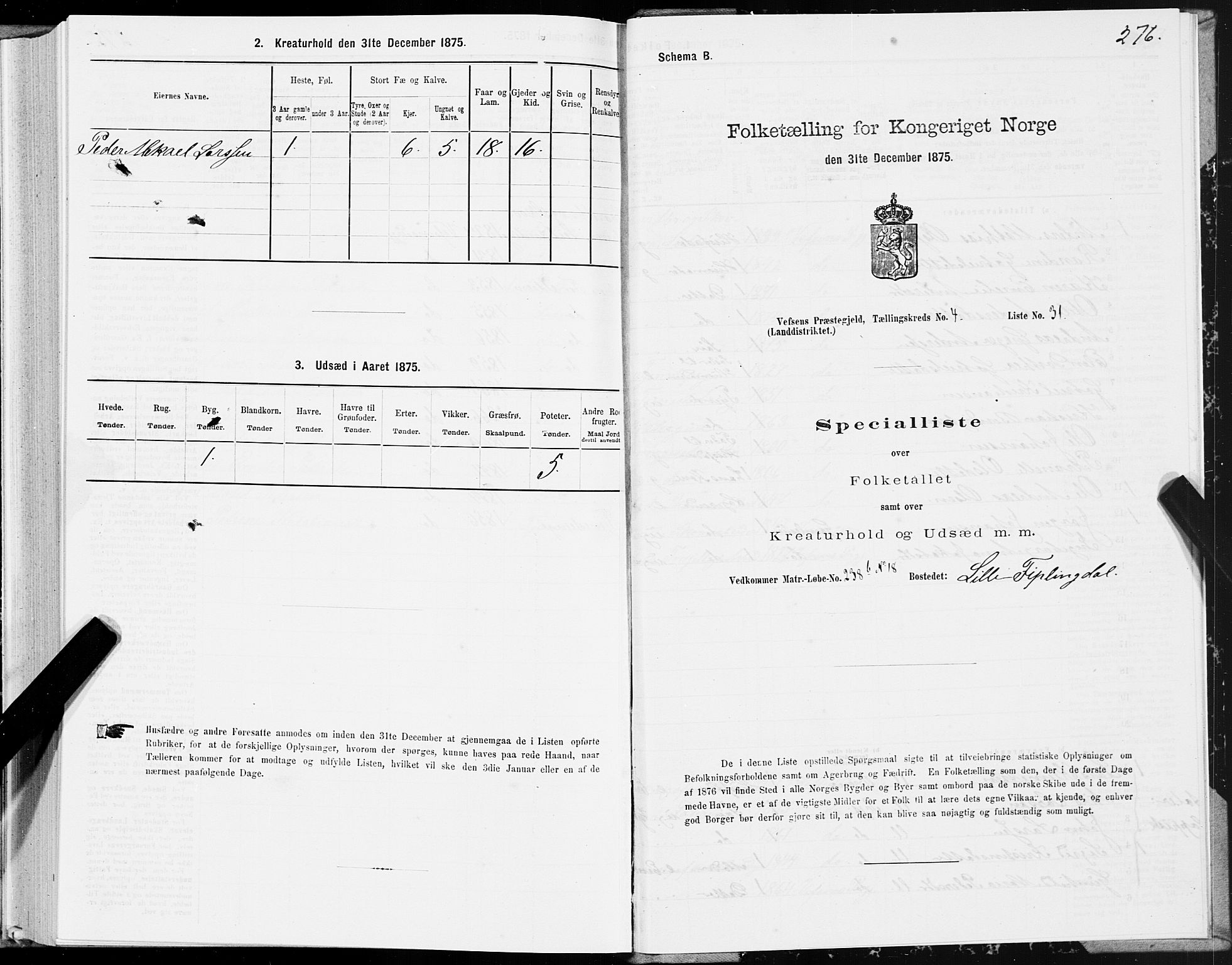 SAT, Folketelling 1875 for 1824L Vefsn prestegjeld, Vefsn sokn, 1875, s. 1276