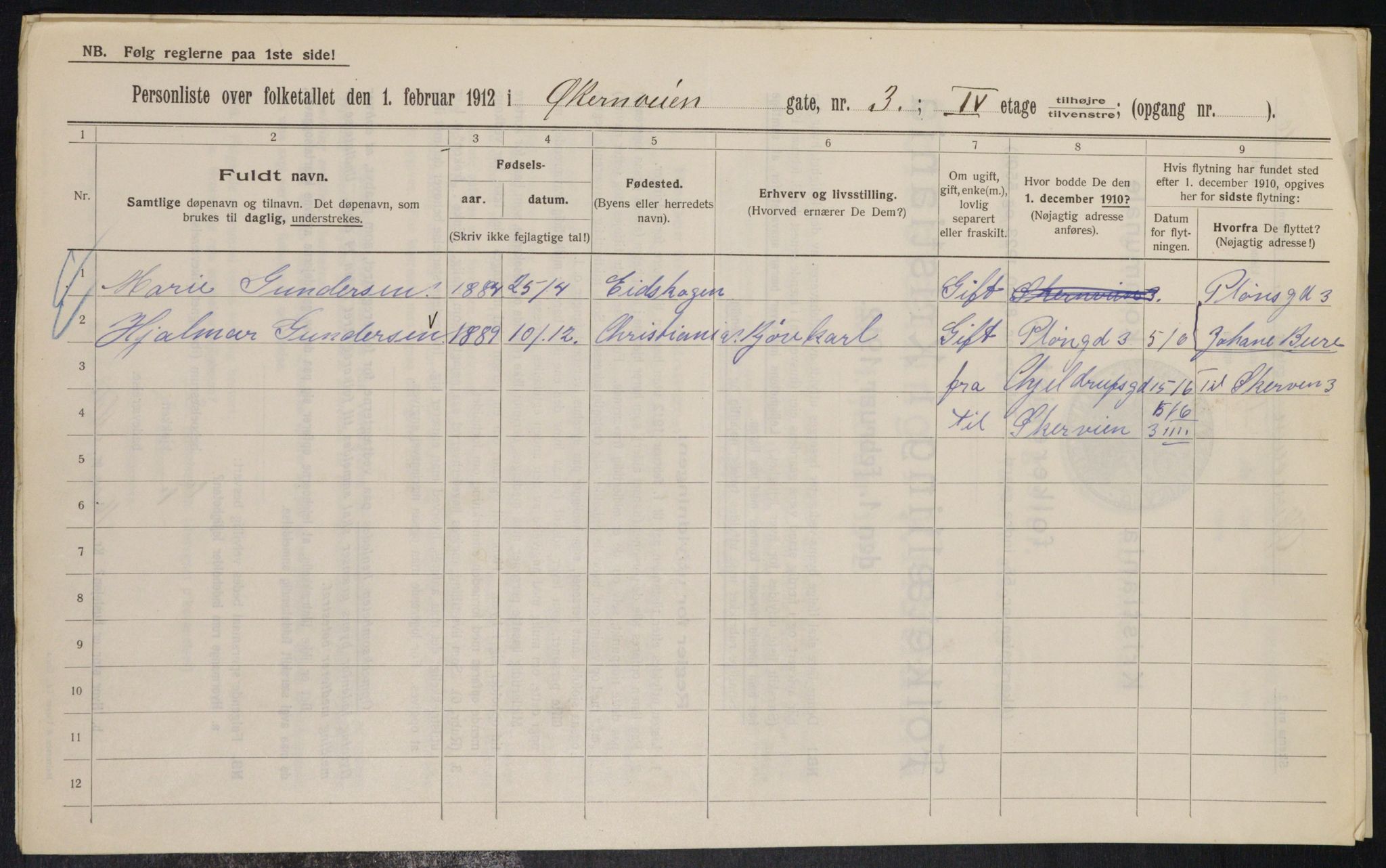 OBA, Kommunal folketelling 1.2.1912 for Kristiania, 1912, s. 128685