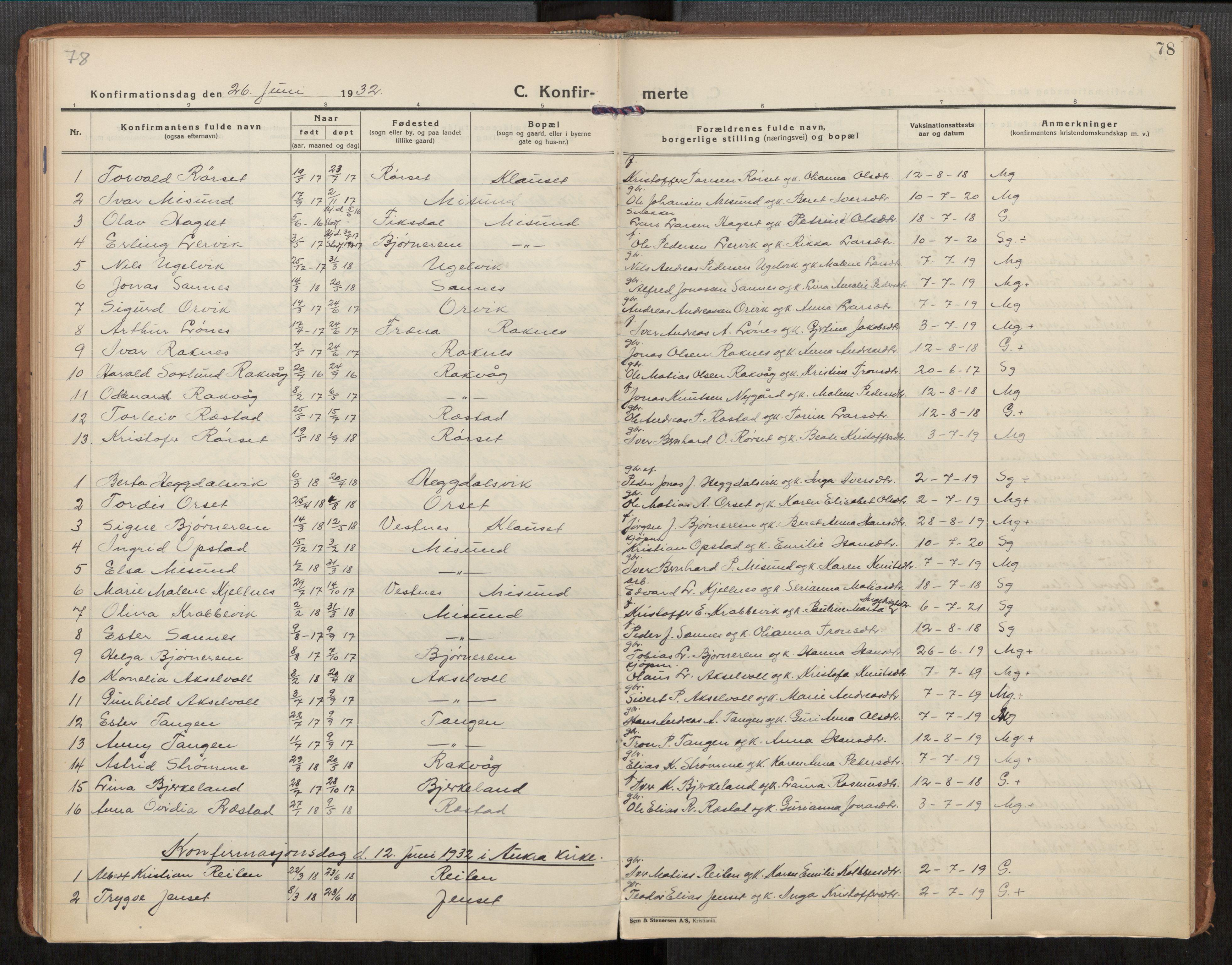 Ministerialprotokoller, klokkerbøker og fødselsregistre - Møre og Romsdal, AV/SAT-A-1454/563/L0741: Ministerialbok nr. 563A03, 1924-1945, s. 78