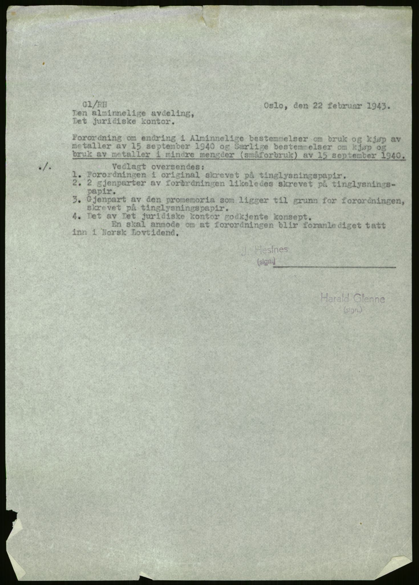 Direktoratet for industriforsyning, Sekretariatet, AV/RA-S-4153/D/Df/L0054: 9. Metallkontoret, 1940-1945, s. 97