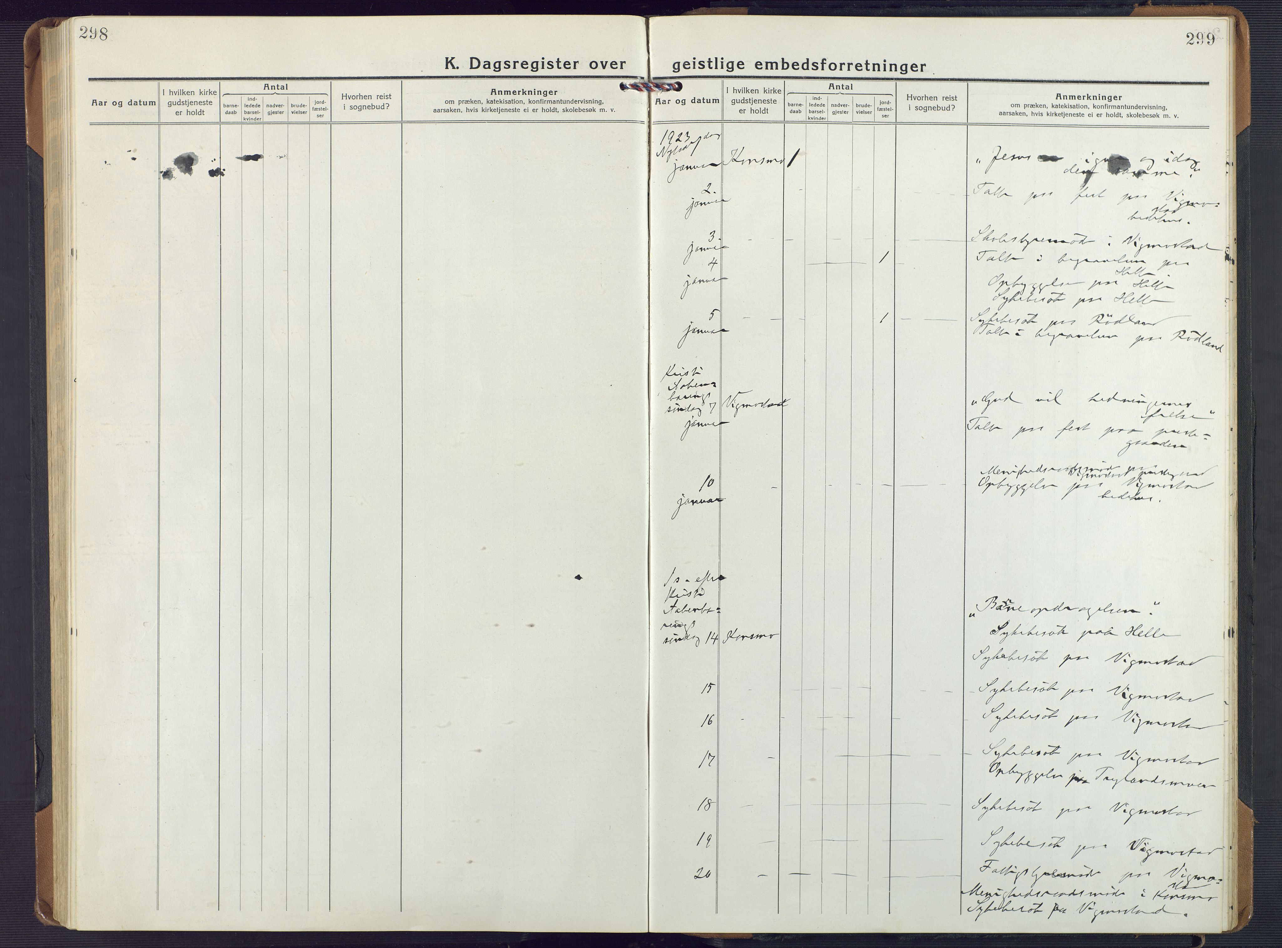 Nord-Audnedal sokneprestkontor, SAK/1111-0032/F/Fa/Fab/L0005: Ministerialbok nr. A 5, 1918-1925, s. 298-299