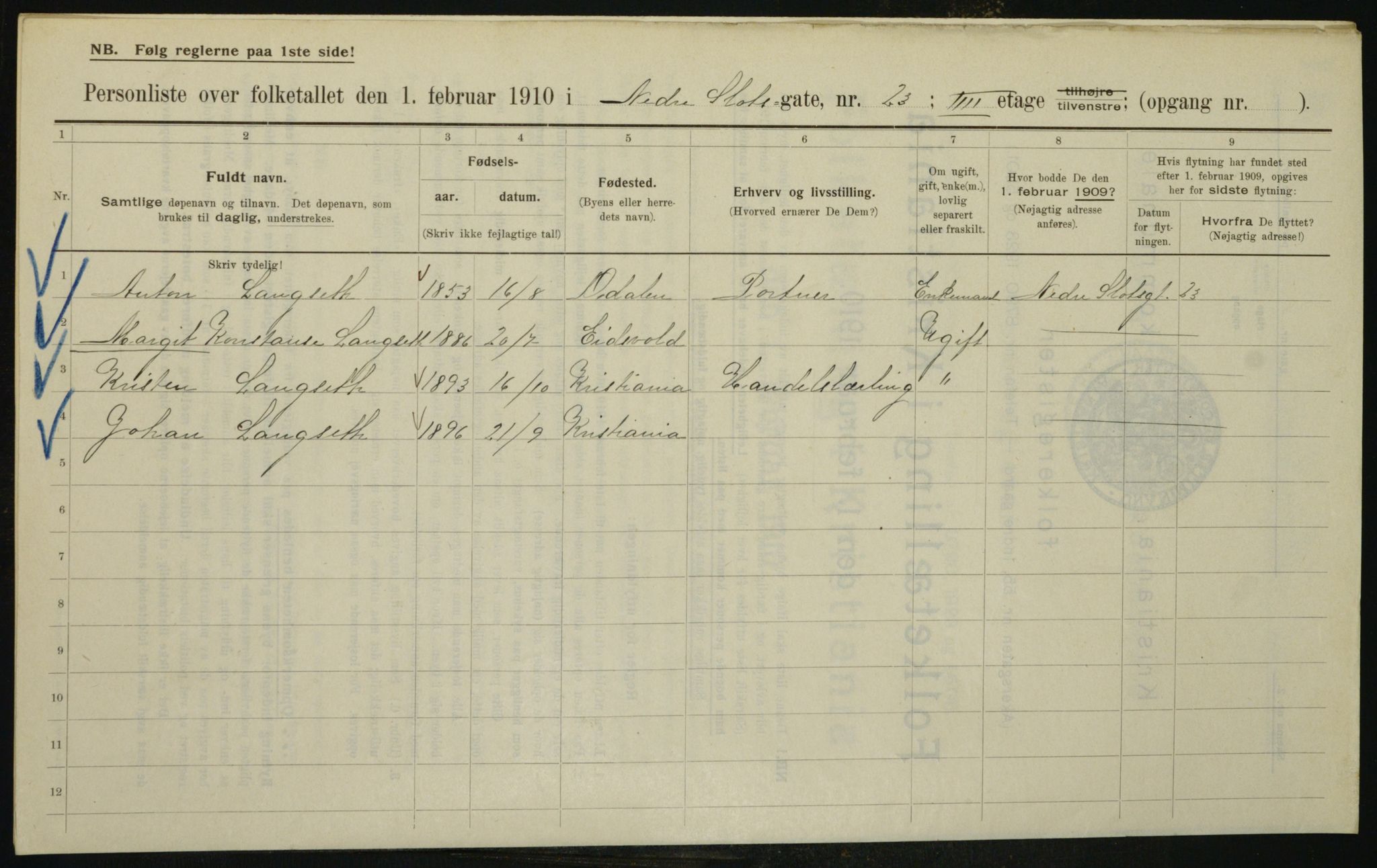 OBA, Kommunal folketelling 1.2.1910 for Kristiania, 1910, s. 67200