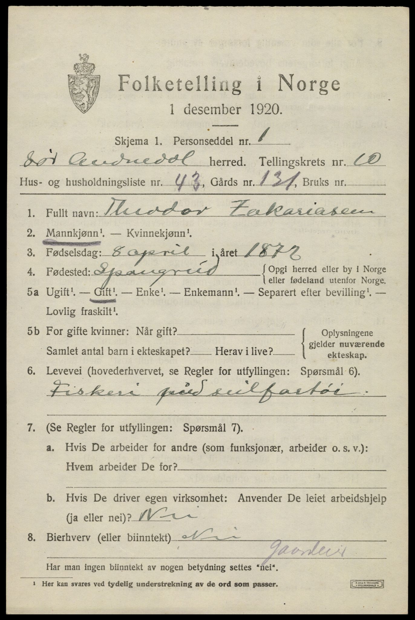 SAK, Folketelling 1920 for 1029 Sør-Audnedal herred, 1920, s. 4199