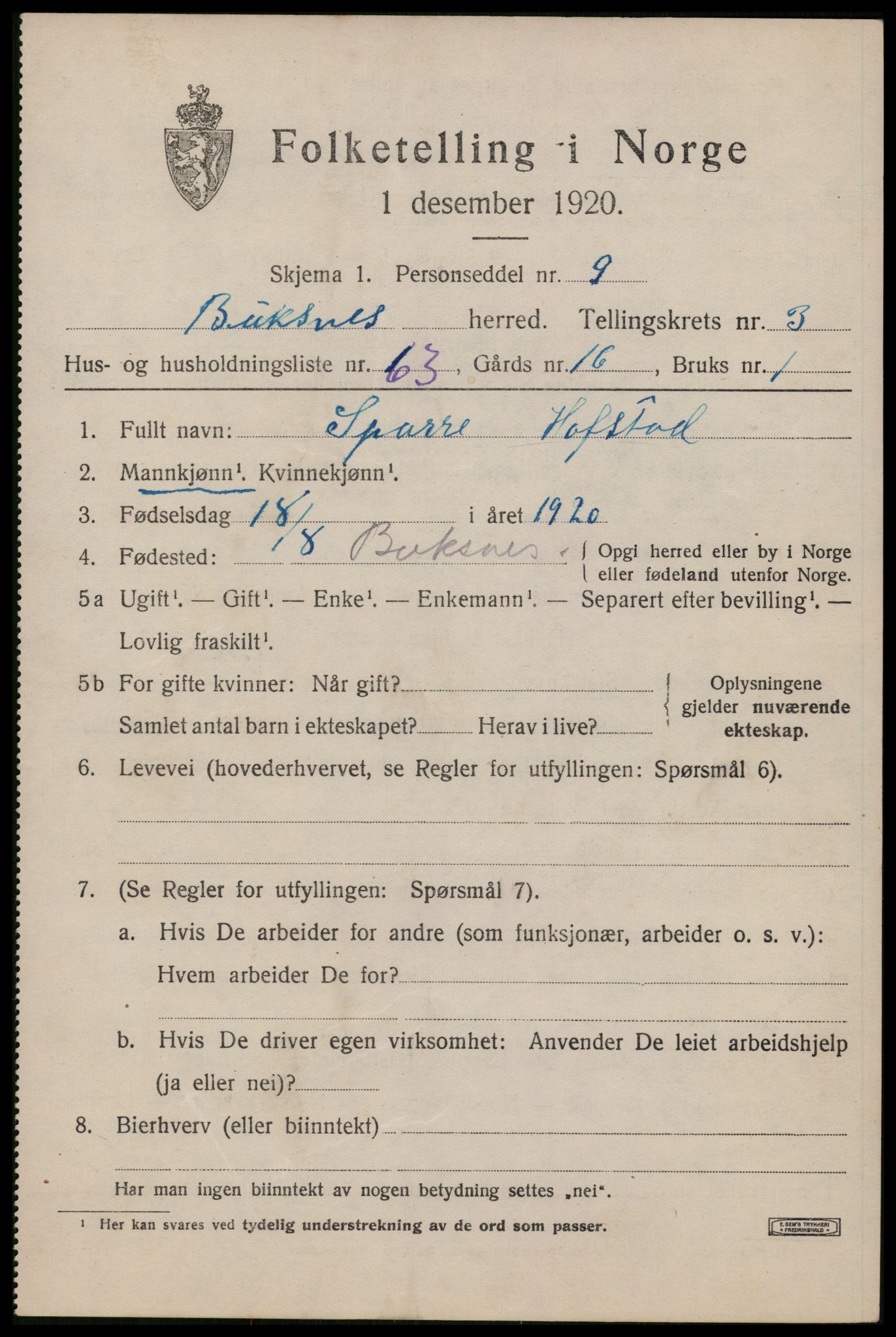 SAT, Folketelling 1920 for 1860 Buksnes herred, 1920, s. 4167