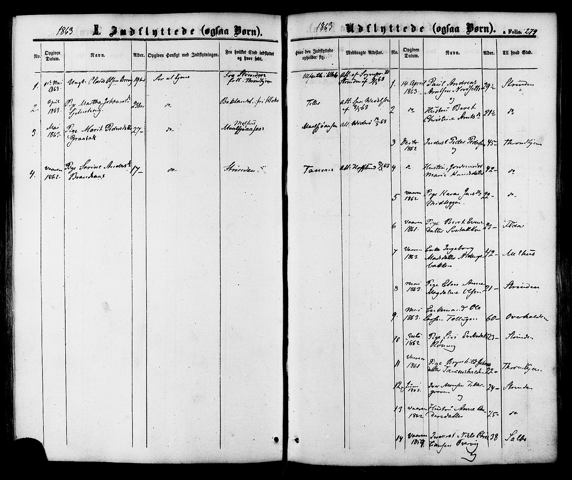Ministerialprotokoller, klokkerbøker og fødselsregistre - Sør-Trøndelag, SAT/A-1456/618/L0442: Ministerialbok nr. 618A06 /1, 1863-1879, s. 279
