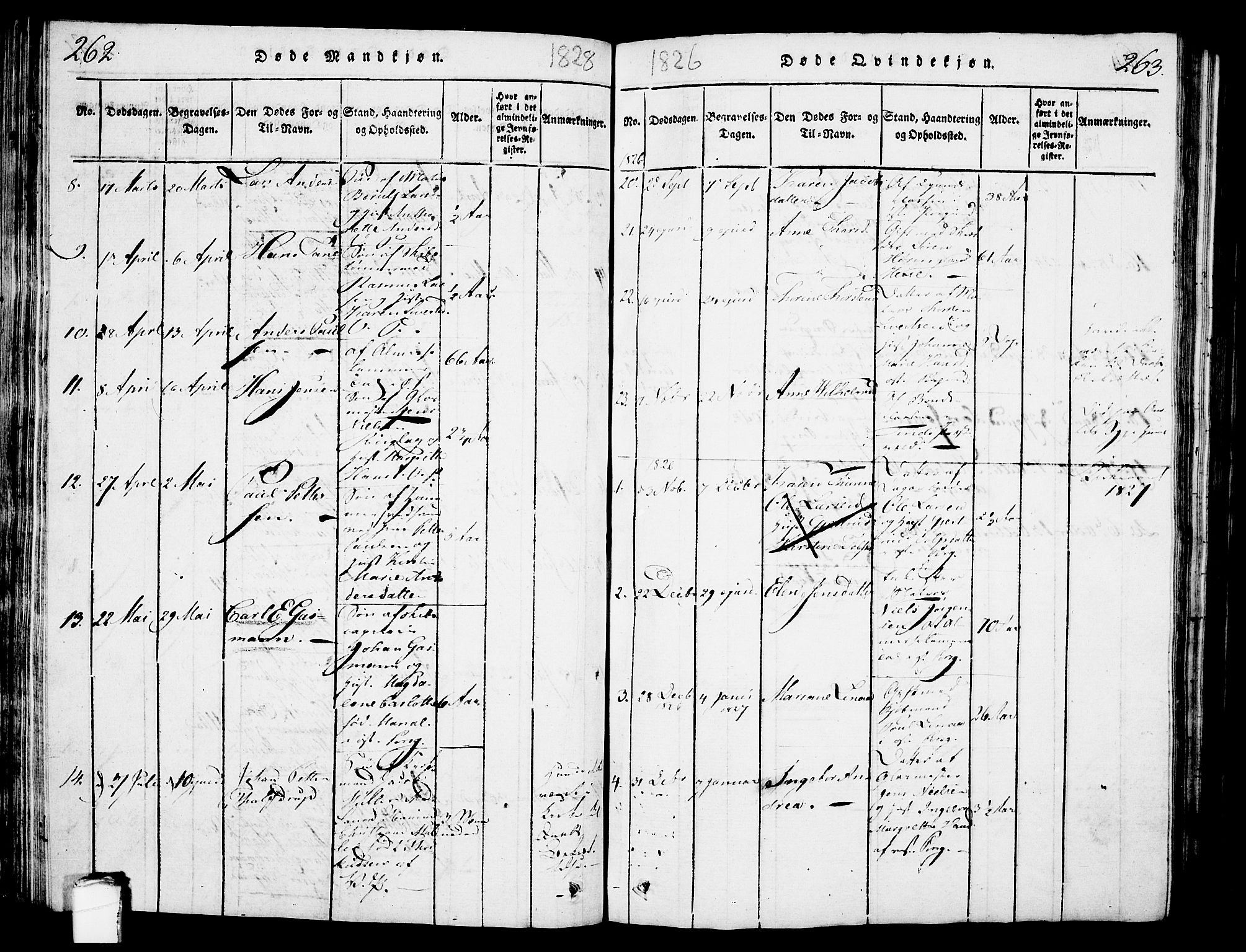 Porsgrunn kirkebøker , AV/SAKO-A-104/G/Gb/L0001: Klokkerbok nr. II 1, 1817-1828, s. 262-263