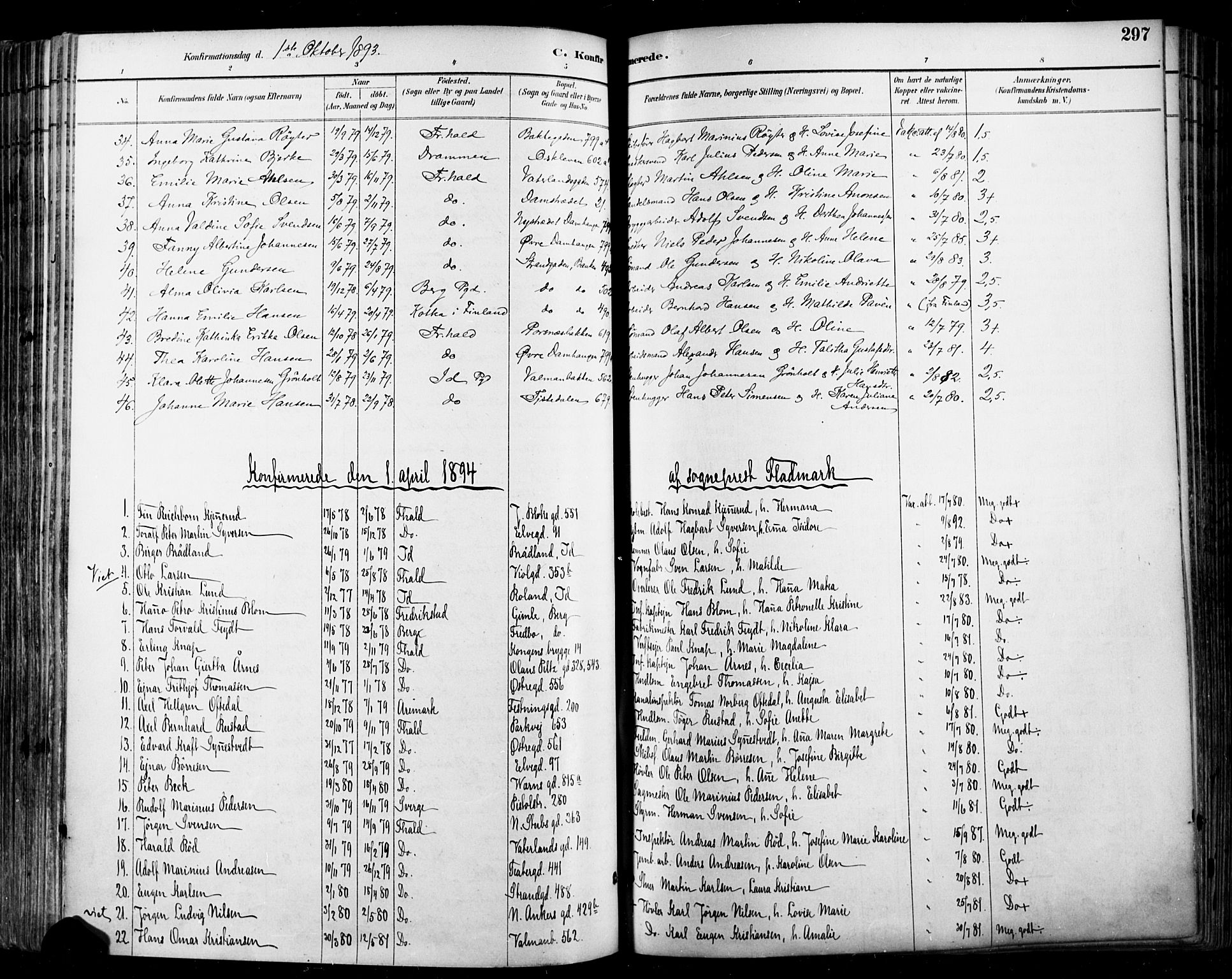 Halden prestekontor Kirkebøker, SAO/A-10909/F/Fa/L0013: Ministerialbok nr. I 13, 1890-1906, s. 297