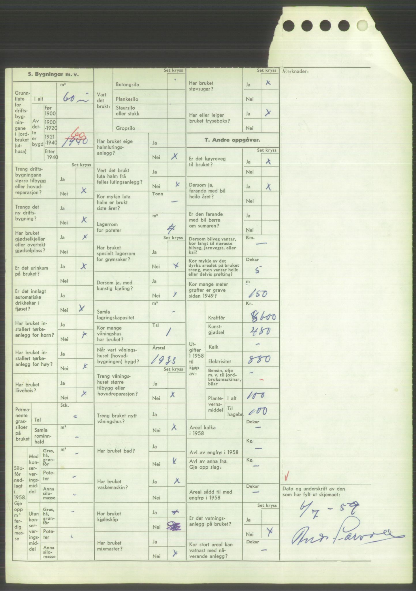 Statistisk sentralbyrå, Næringsøkonomiske emner, Jordbruk, skogbruk, jakt, fiske og fangst, AV/RA-S-2234/G/Gd/L0373: Rogaland: 1130 Strand (kl. 1-2), 1131 Årdal og 1132 Fister, 1959, s. 1138