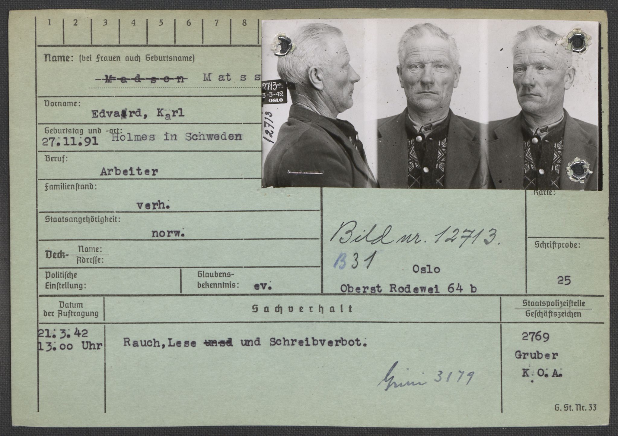 Befehlshaber der Sicherheitspolizei und des SD, AV/RA-RAFA-5969/E/Ea/Eaa/L0007: Register over norske fanger i Møllergata 19: Lundb-N, 1940-1945, s. 474