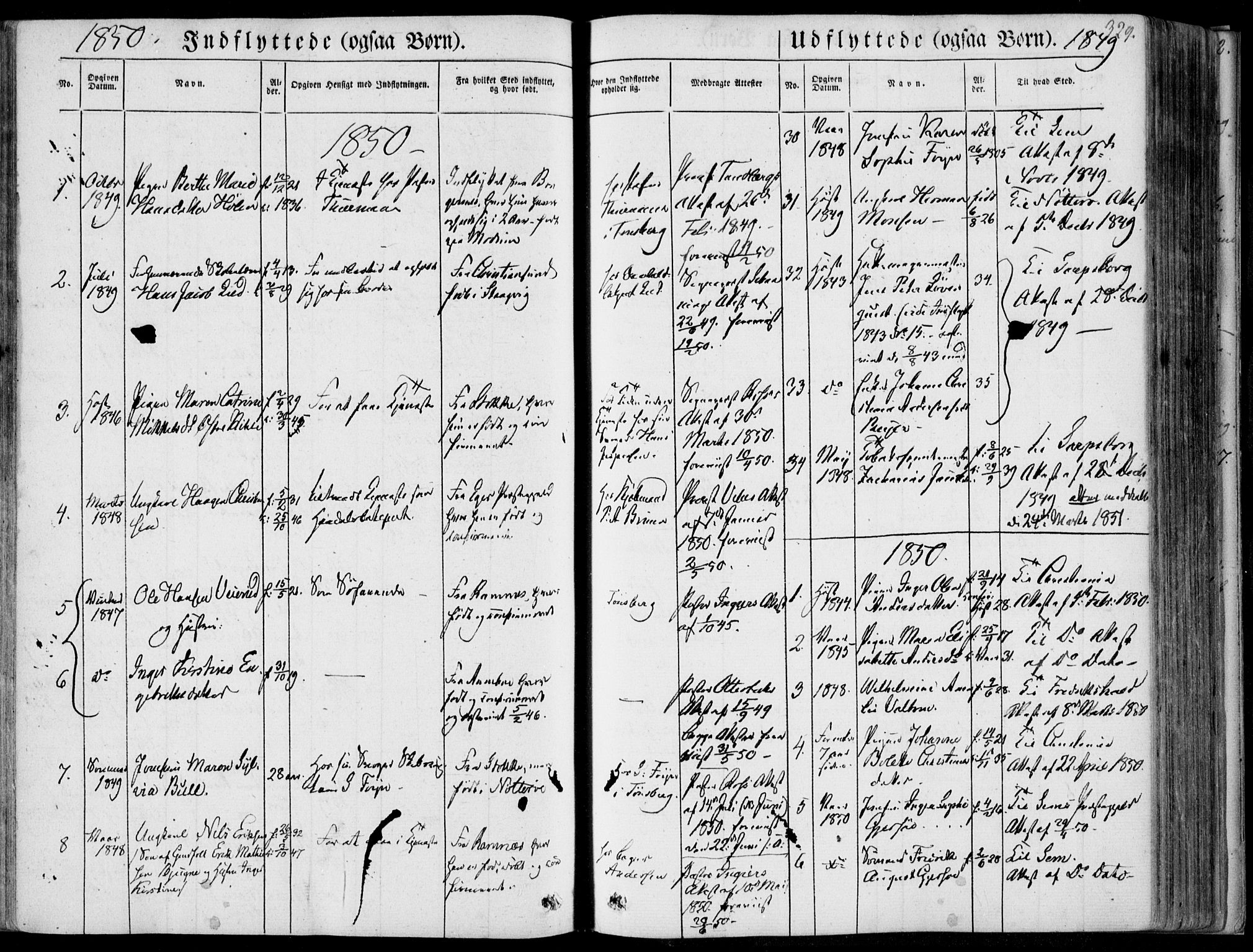 Tønsberg kirkebøker, AV/SAKO-A-330/F/Fa/L0007: Ministerialbok nr. I 7, 1845-1854, s. 329