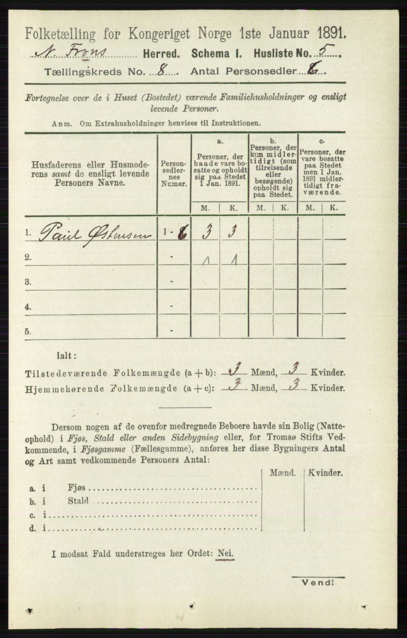 RA, Folketelling 1891 for 0518 Nord-Fron herred, 1891, s. 3384