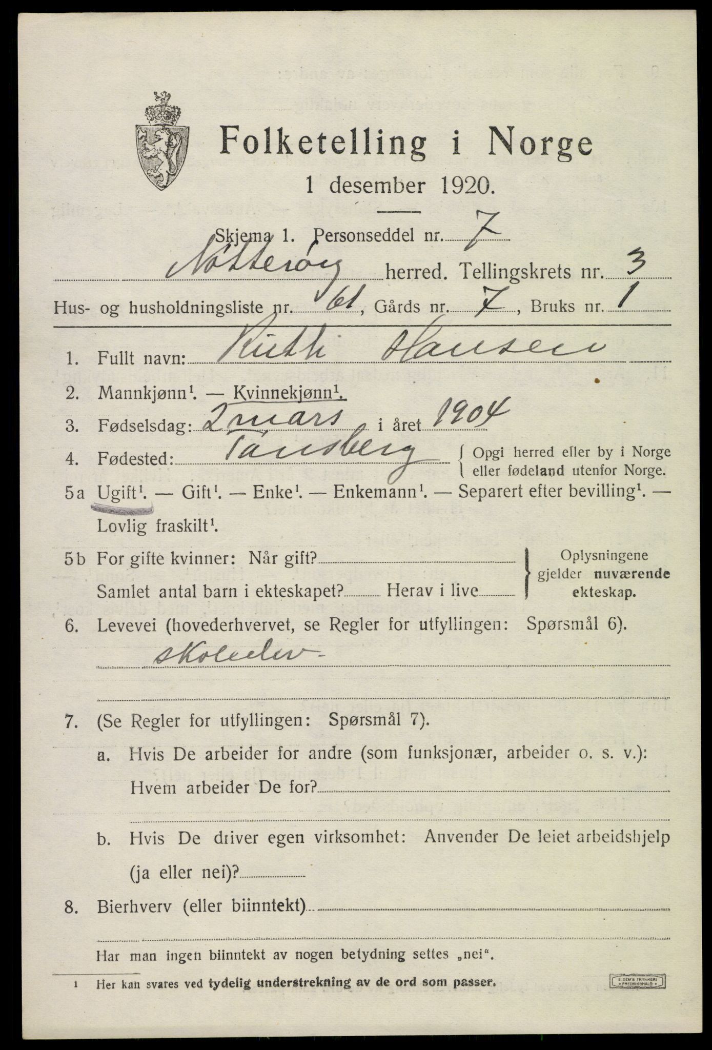 SAKO, Folketelling 1920 for 0722 Nøtterøy herred, 1920, s. 6197