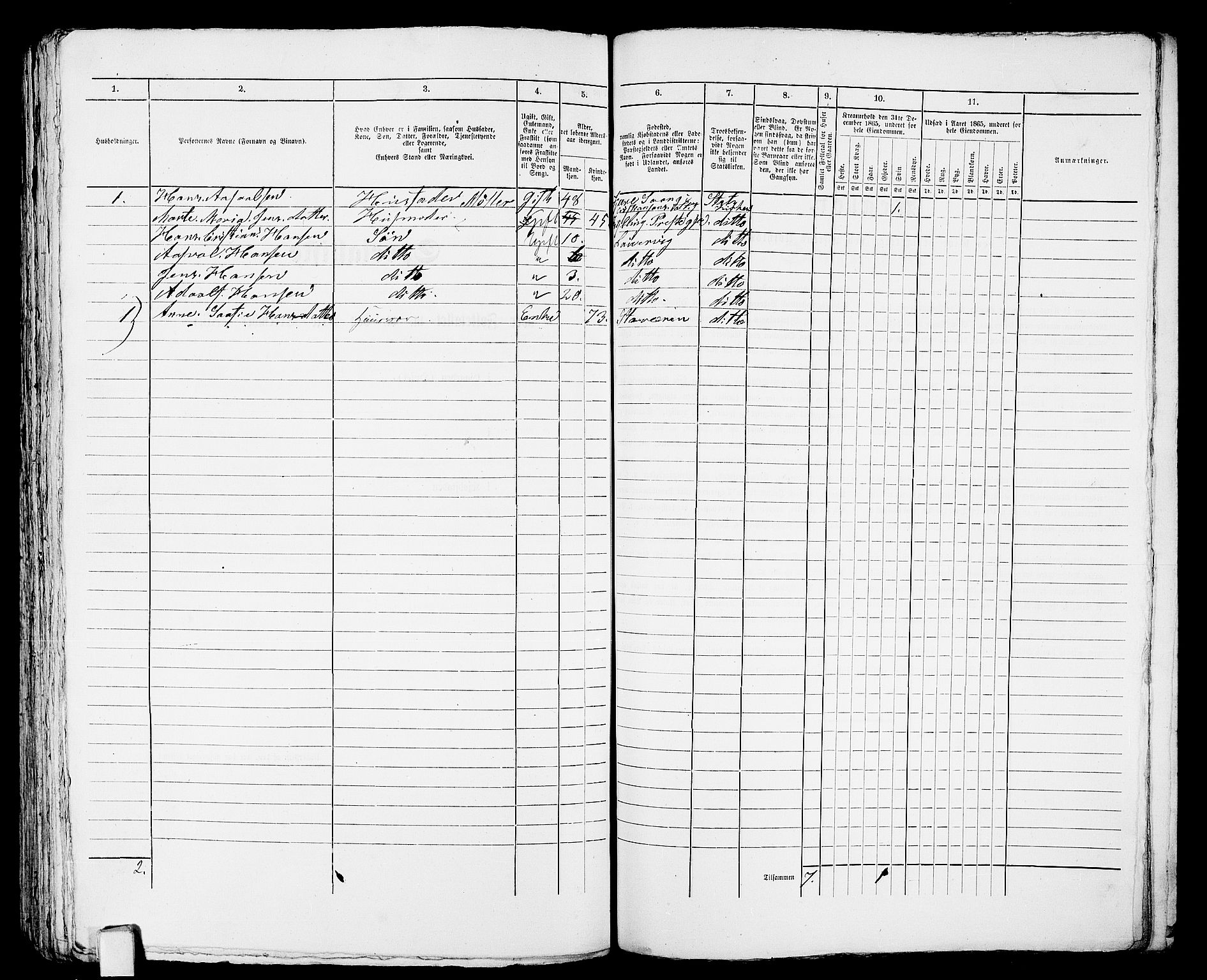 RA, Folketelling 1865 for 0707P Larvik prestegjeld, 1865, s. 605