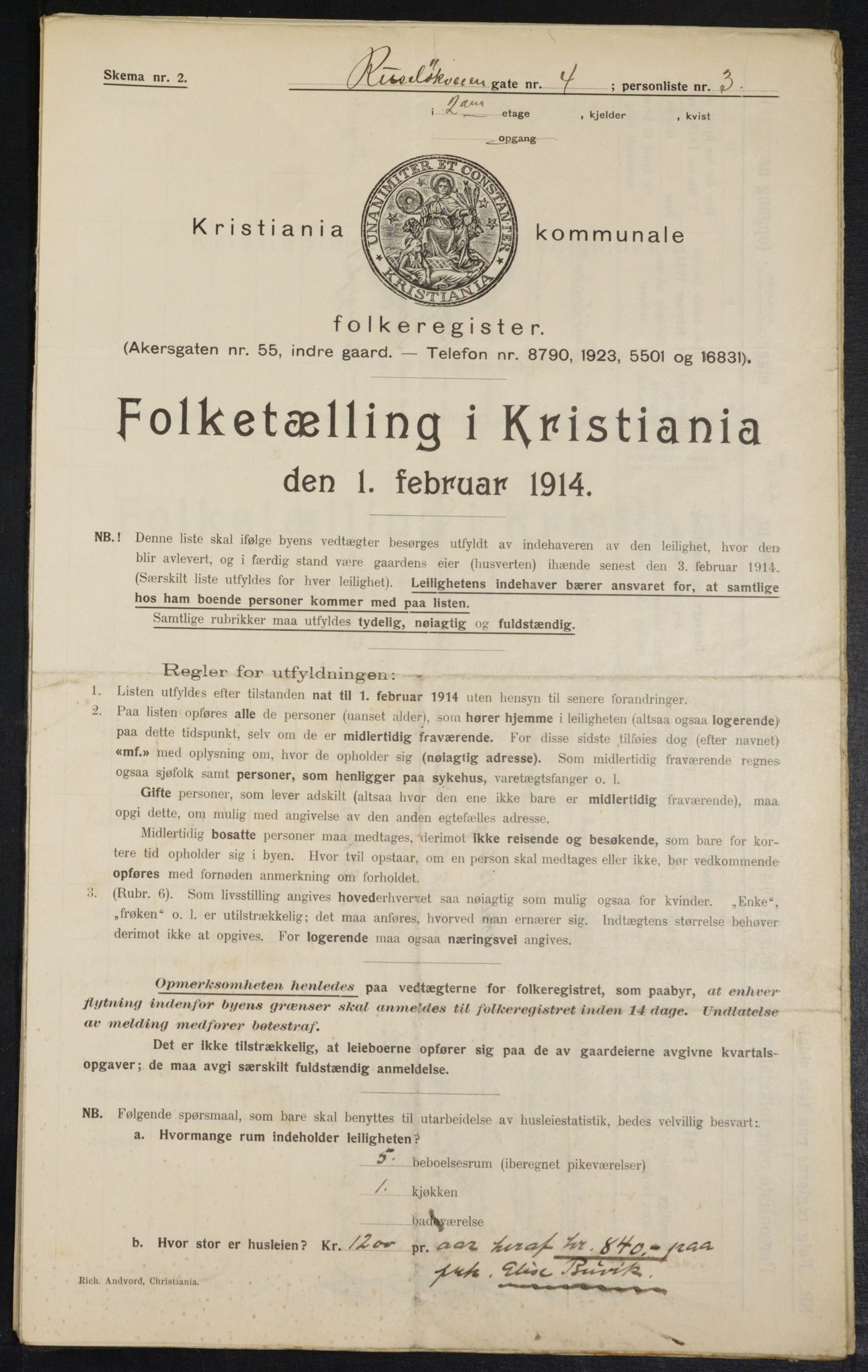 OBA, Kommunal folketelling 1.2.1914 for Kristiania, 1914, s. 84509